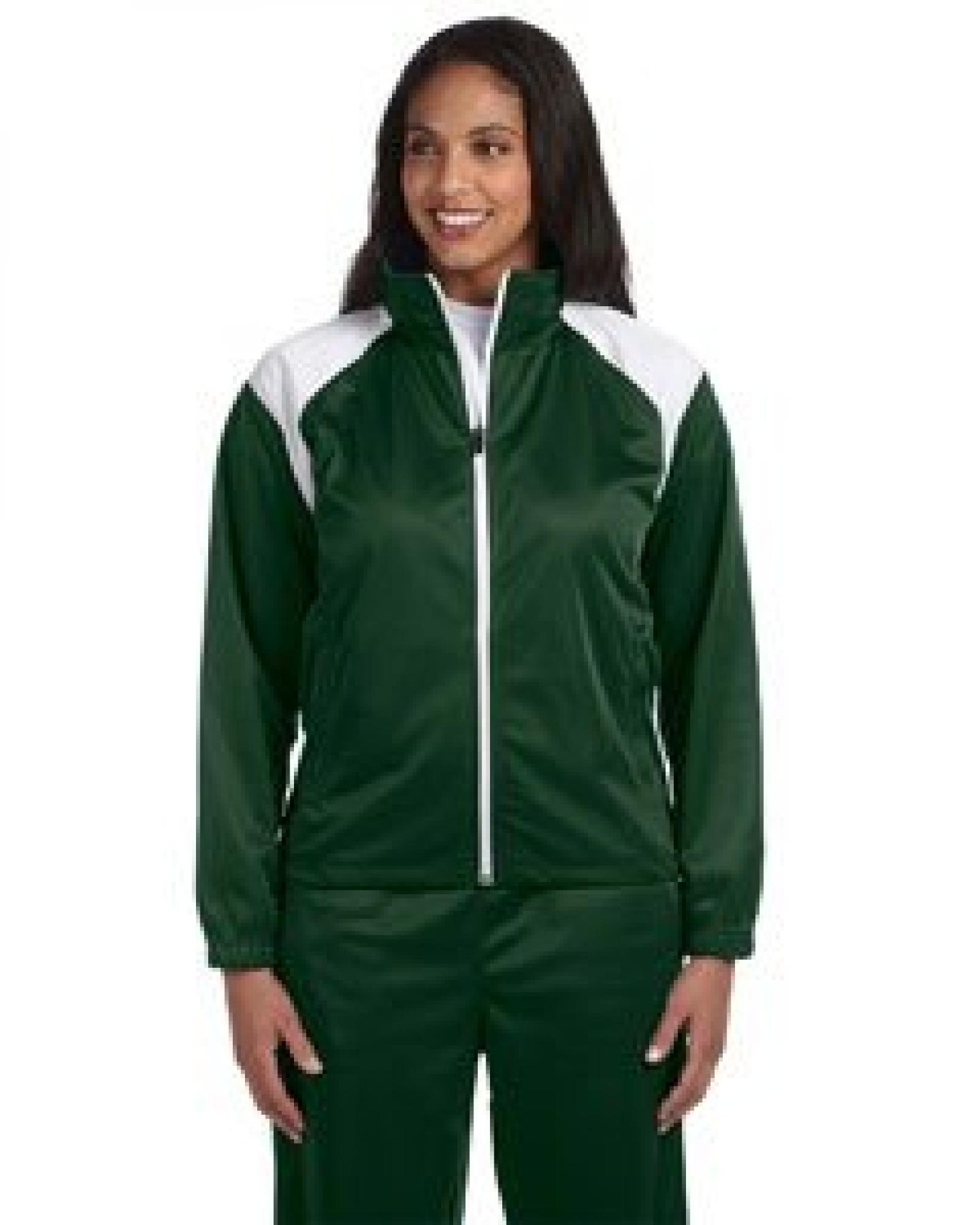 Ladies Tricot Track Jacket DARK GREEN/WHITE - S 