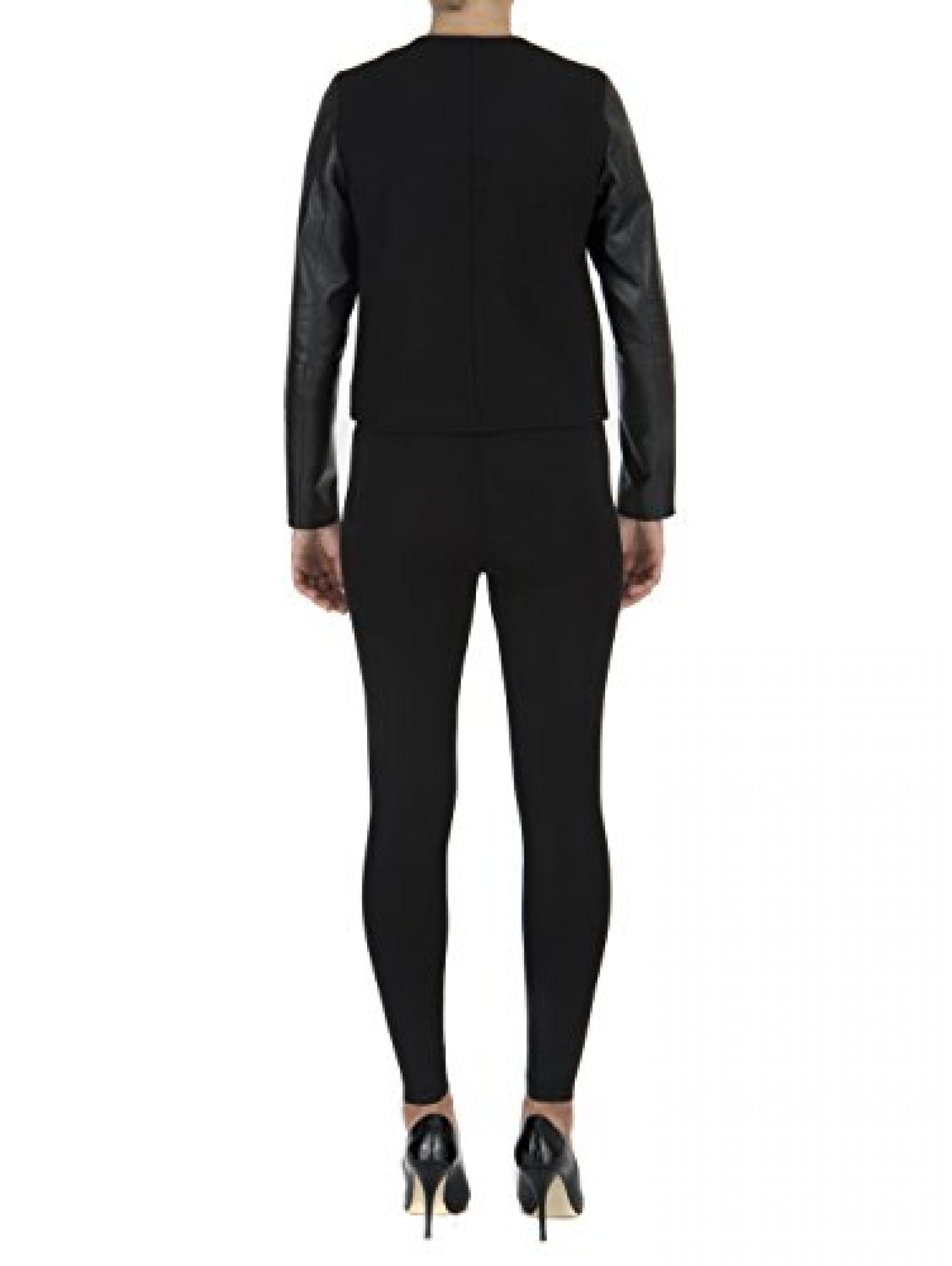 SARAR Damen Kurze Jacke mit Leder&auml;rmeln - Schwarz 