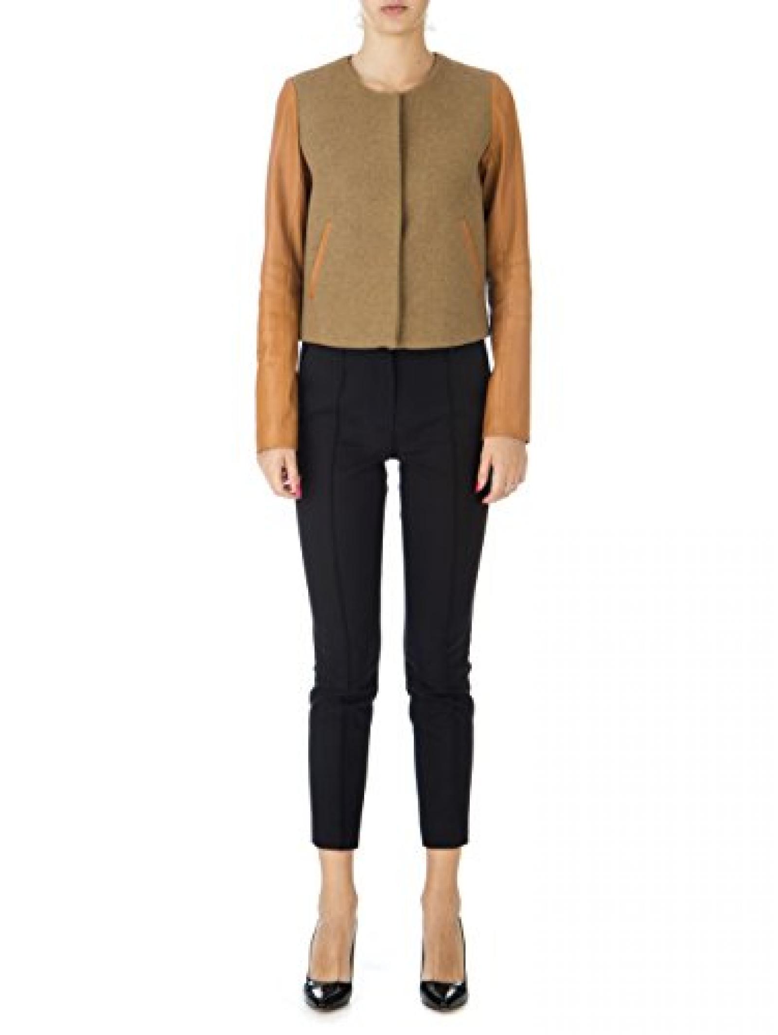 SARAR Damen Kurze Jacke mit Leder&auml;rmeln - Cognac 