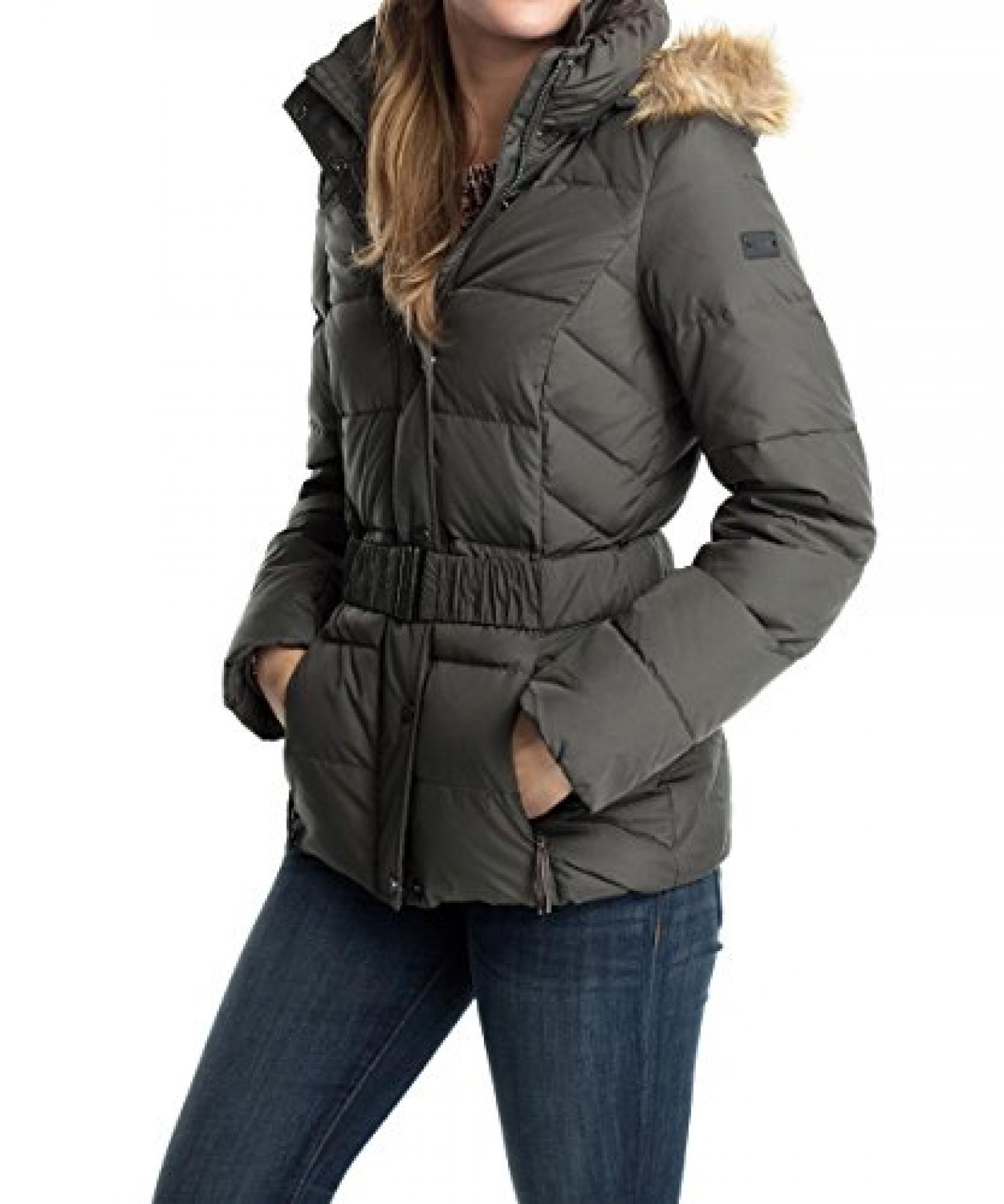 ESPRIT Damen Daunenjacke mit Daunenf&uuml;llung und Kunstfell-Kapuze 104EE1G001 