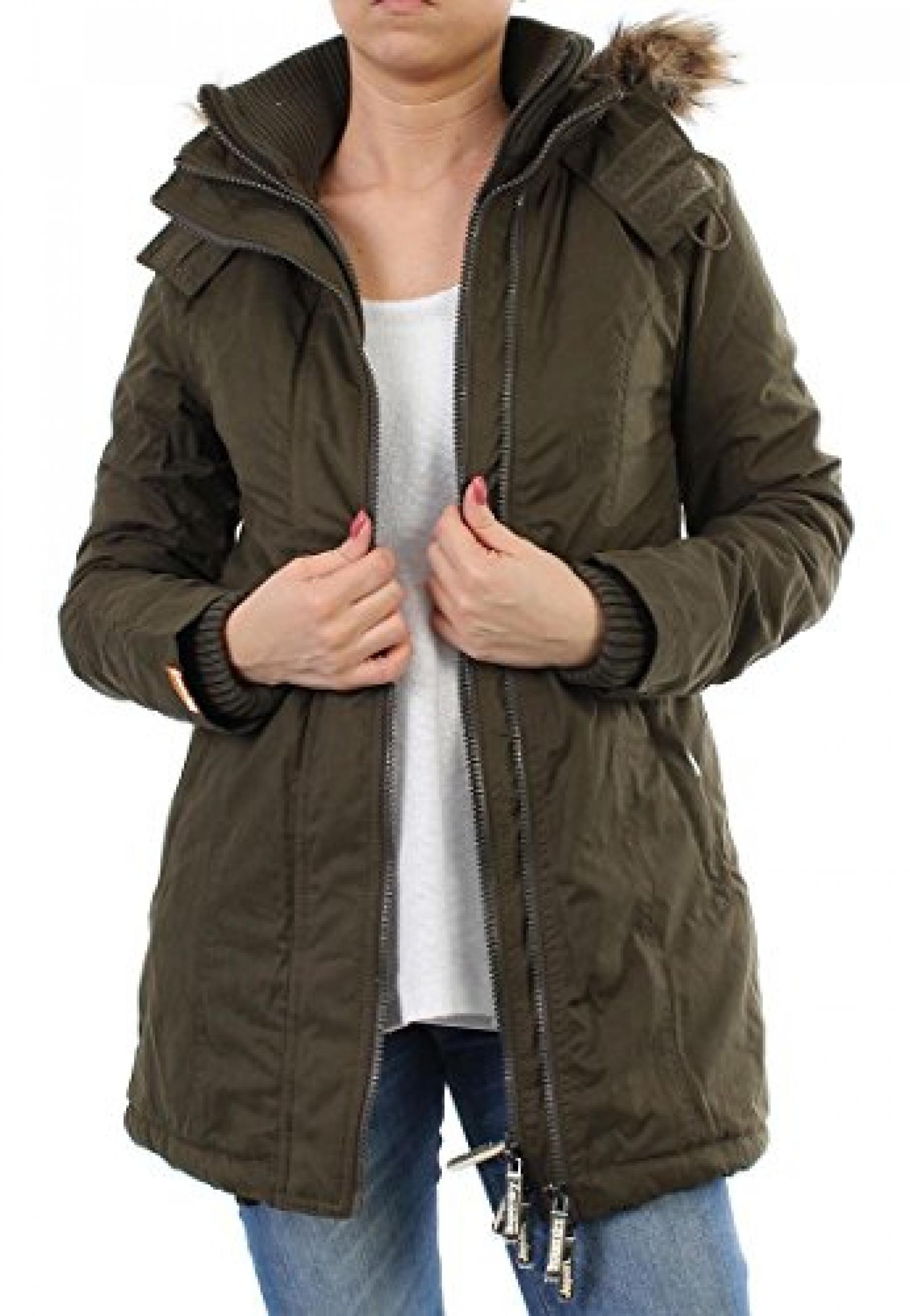 Superdry Parka Women - HOODED MICROFIBRE - Army-Cream Superdry Parka Women - HOODED MICROFIBRE - Army-Cream
