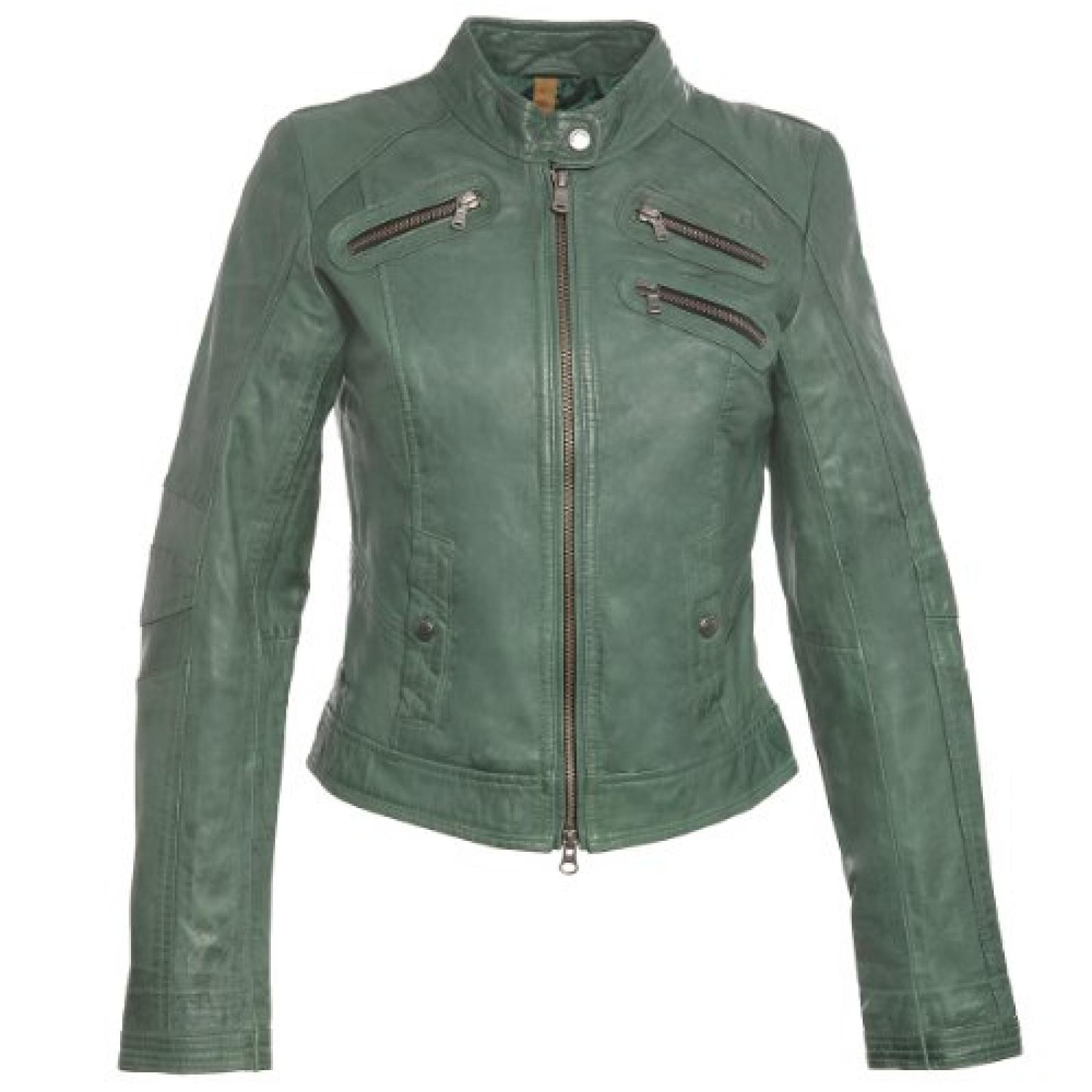 Stylische Damen Lederjacke Midy in Gr&uuml;n Gr. 36-44 NEU 