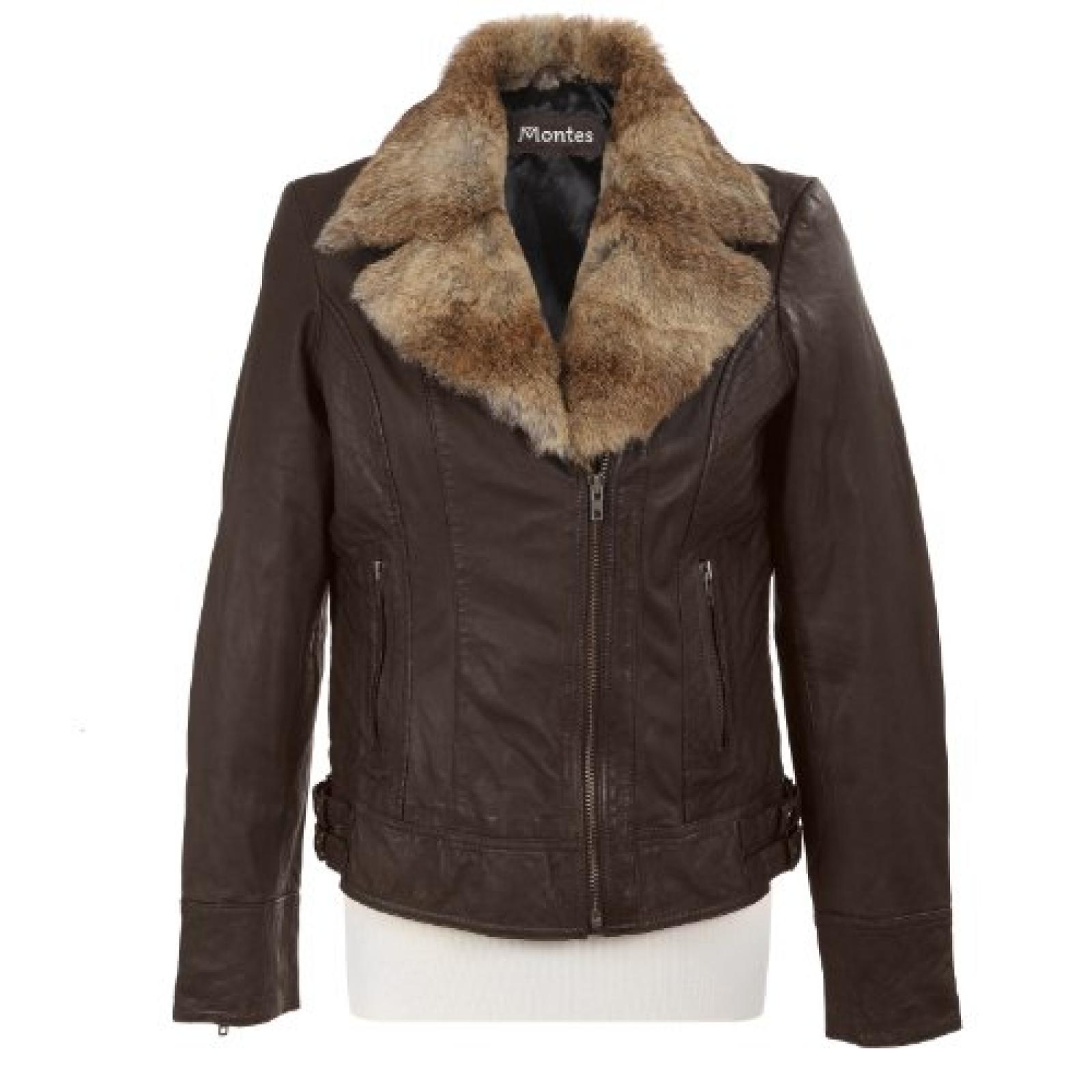Luxus Damen lederjacke Sara mit Echtpelz in Dunkelbraun Luxus Damen lederjacke Sara mit Echtpelz in Dunkelbraun