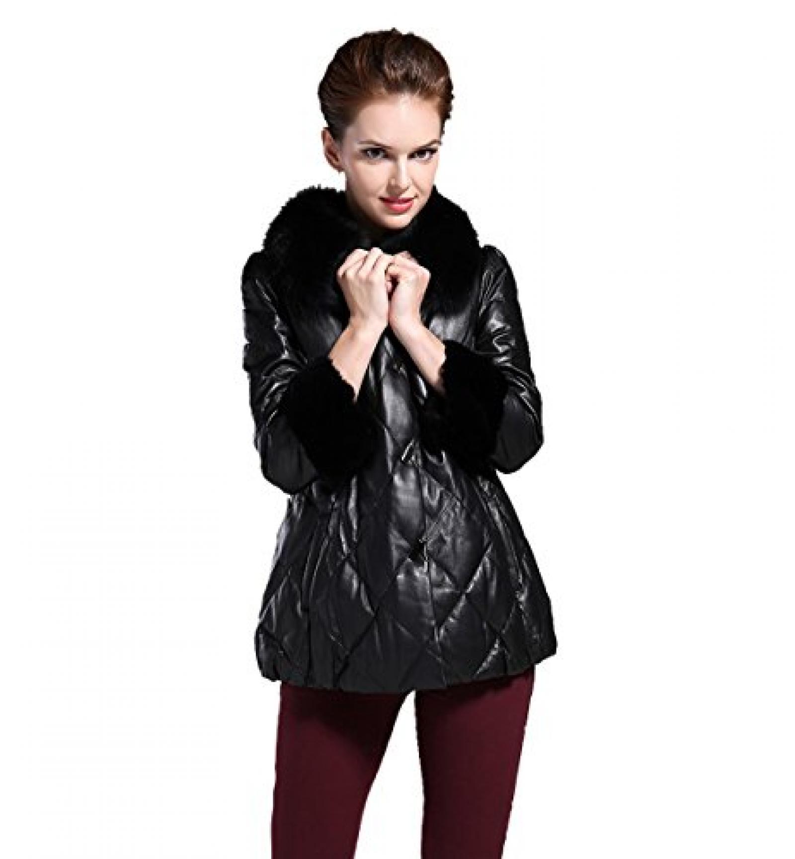 Dissa Neue Druck Lady Schafspelz, echtem Leder Deman Jacken & M&auml;ntel ,Schwarz 