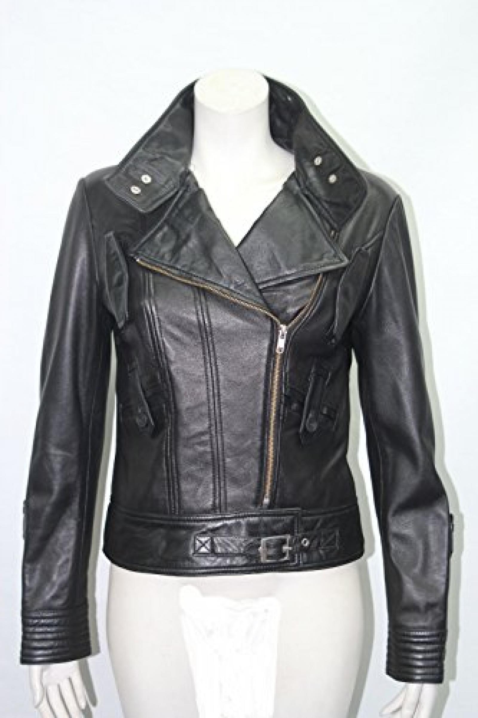 Jessica Kurze Biker -Stil Damen weichen schwarzen Nappa -Lederjacke Einbau Jessica Kurze Biker -Stil Damen weichen schwarzen Nappa -Lederjacke Einbau