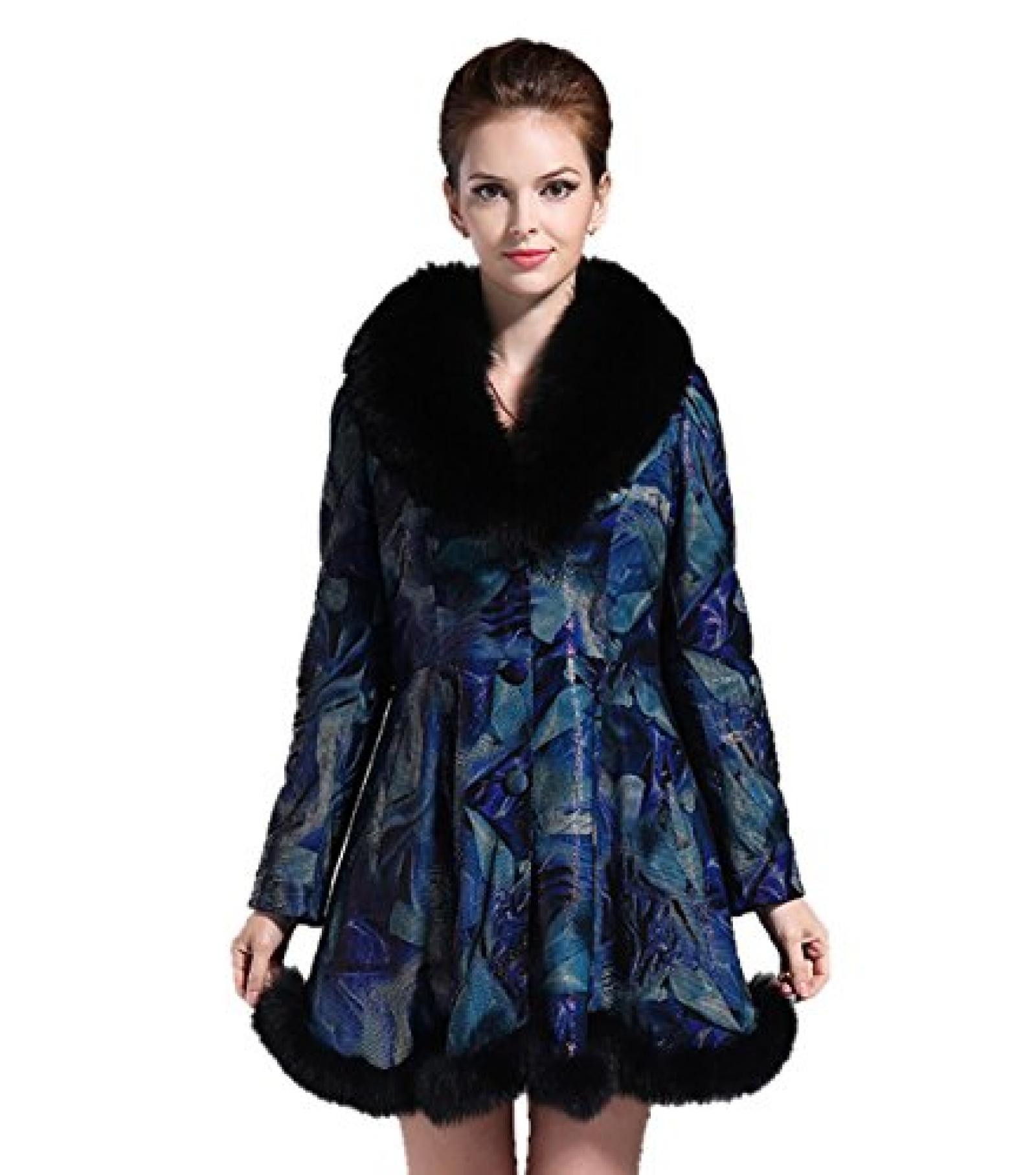 Dissa Edle Druck Lady Schafspelz, echtem Leder Deman Jacken & M&auml;ntel ,Blau 