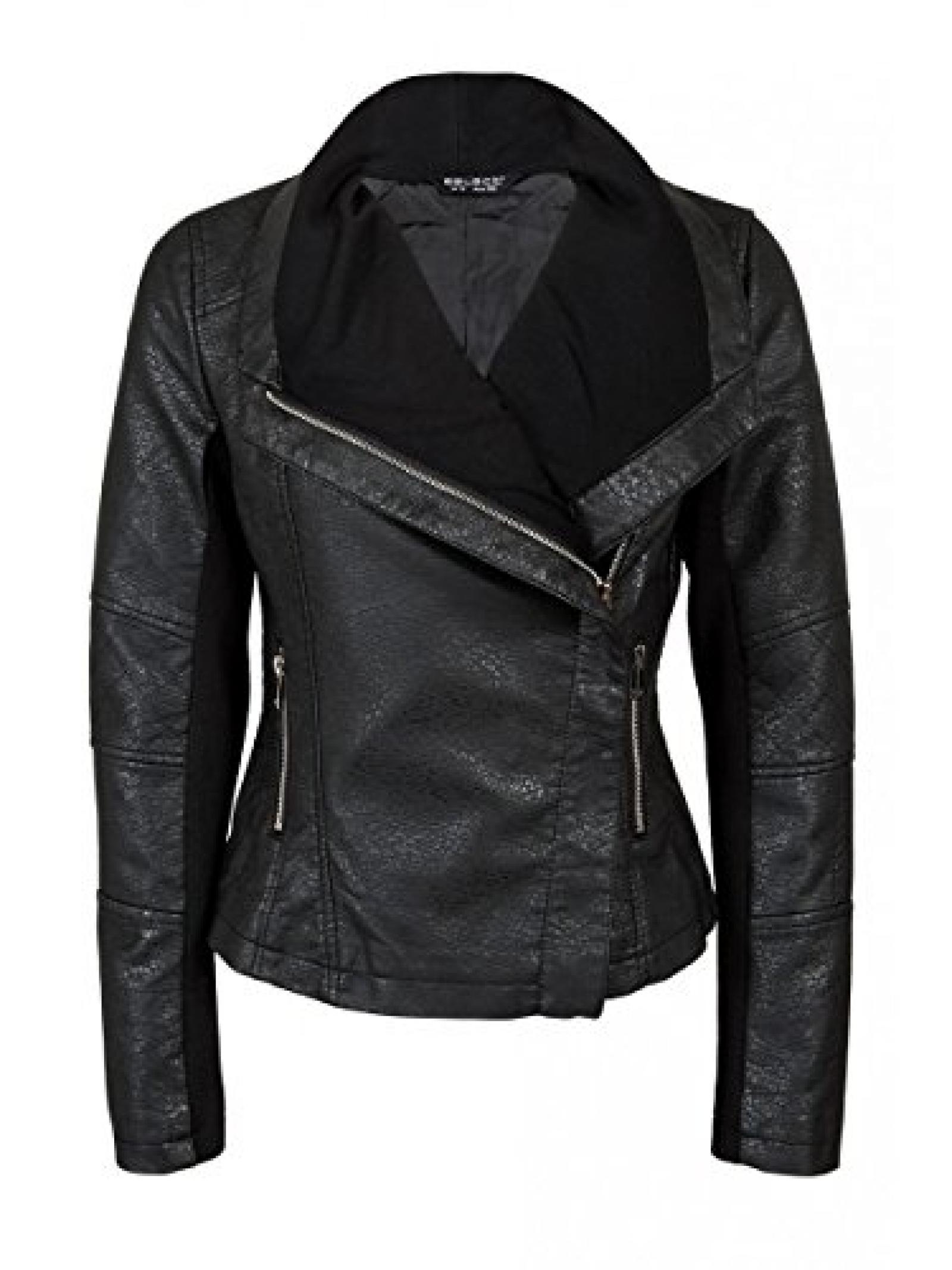 Womens Schwarz Gef&uuml;tterte Pu Wasserfall Jacket Ladies 