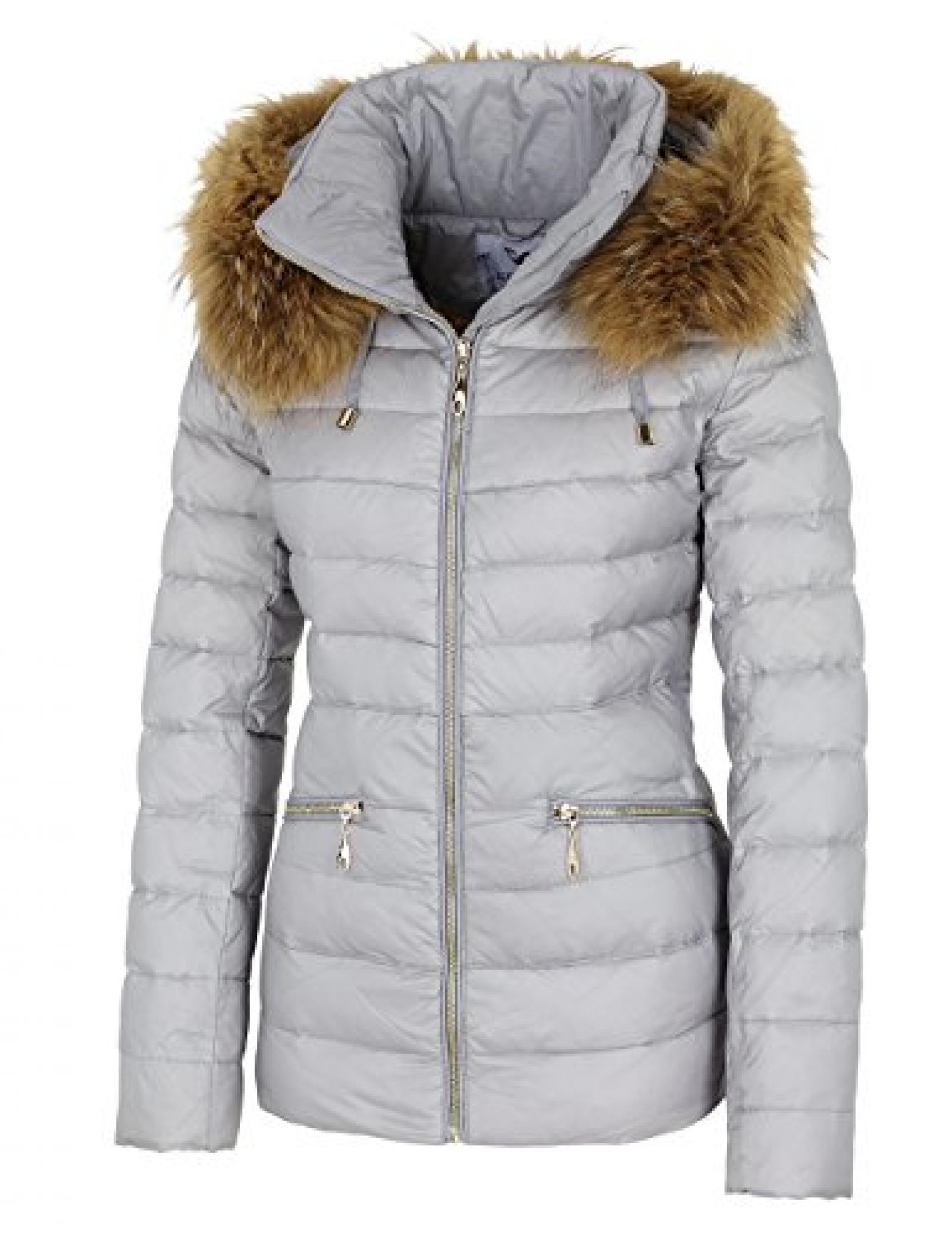14W015 Damen Daunenjacke mit Echtfellkapuze Winterjacke Jacke mit Echtfell grau Herbst/WINTER 2015 