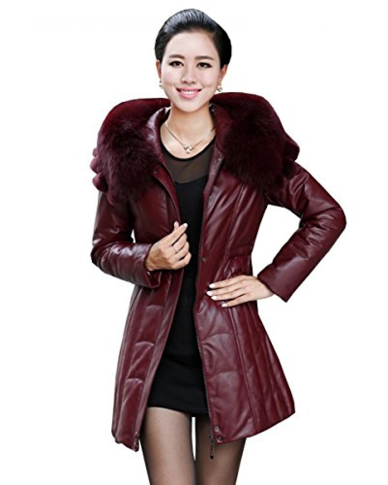 E-Girl Lady Schafspelz,echtem Leder unten Deman Jacken & M&auml;ntel, with Cap ,Rot 