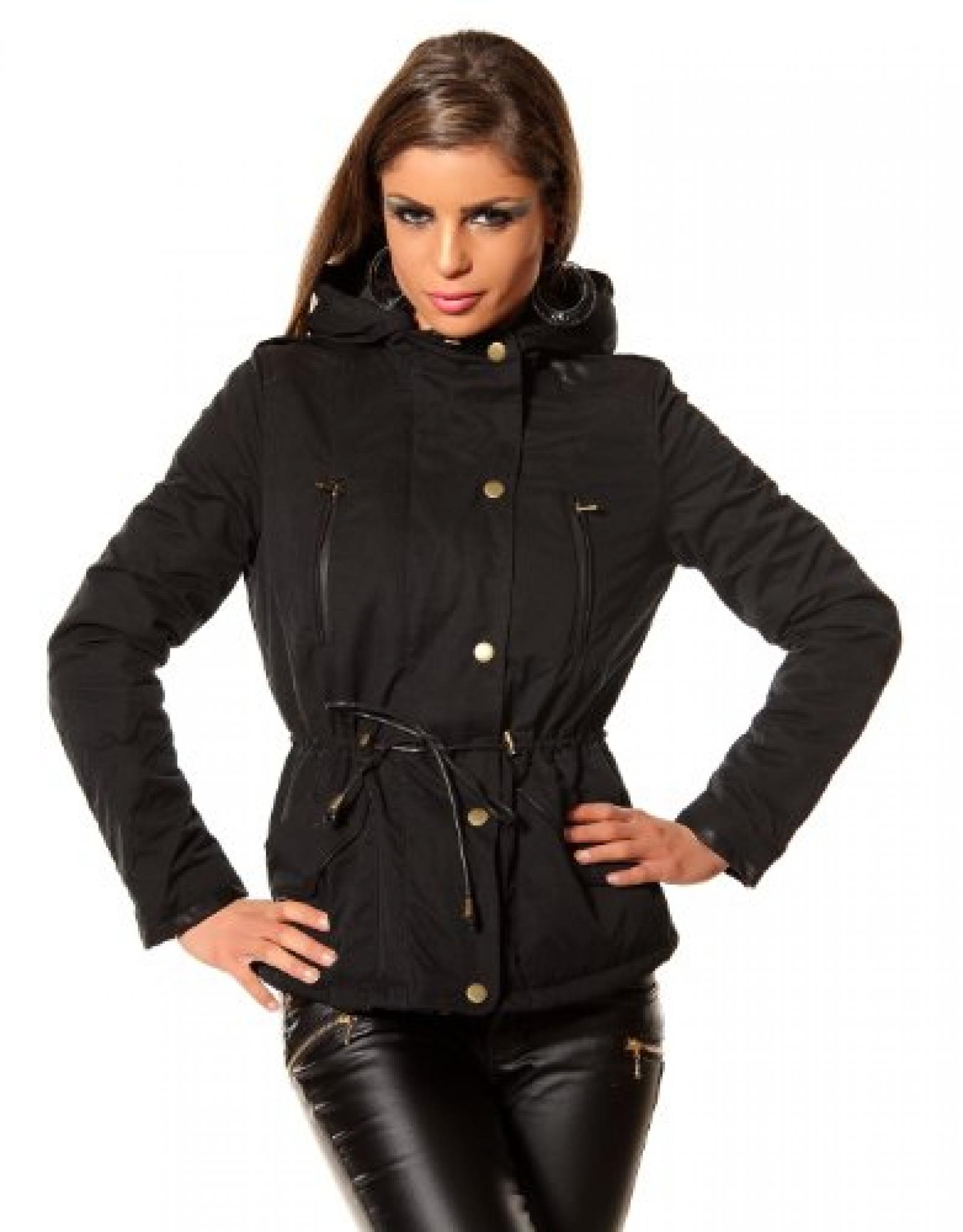 Damen Jacke Parka Jacke Kurze Jacke Gefütterte Jacke mit Kapuze ,Tunnelzug und Bändchen R9-A 