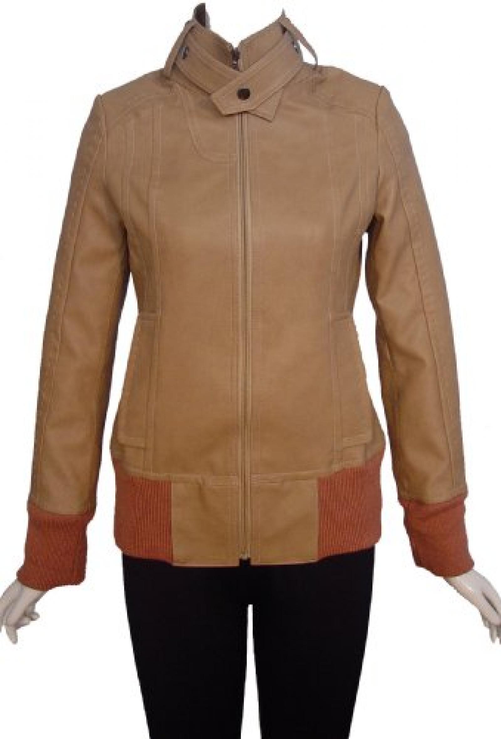 Nettailor Women 4206 Soft Leather Casual Short Jacket Zip Front Knit Cuff Bottom 