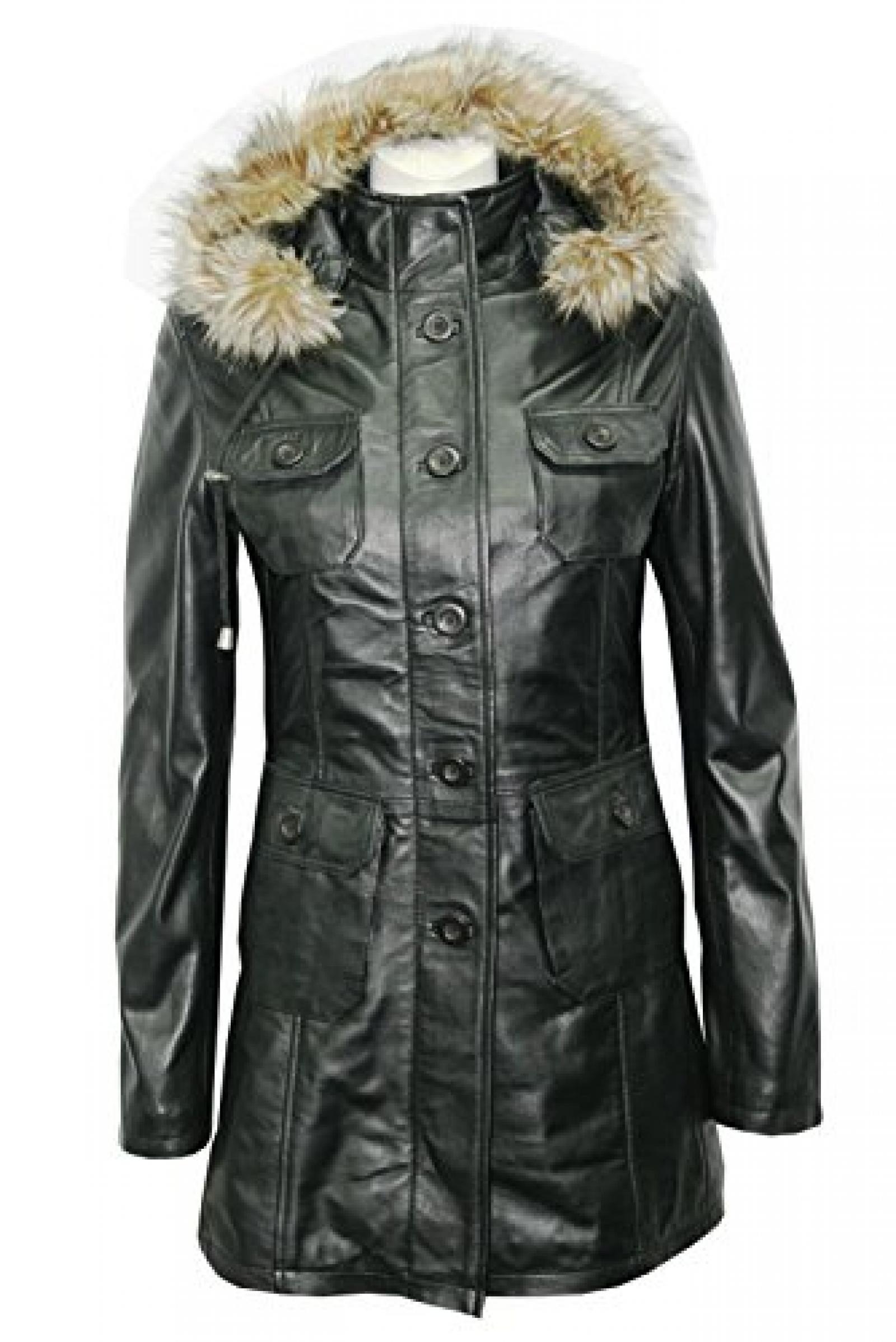 Damenober 9940 Schwarz Glaze Kapuze Pelz Mittellanges Napa Echtlederjacke -Mantel Damenober 9940 Schwarz Glaze Kapuze Pelz Mittellanges Napa Echtlederjacke -Mantel