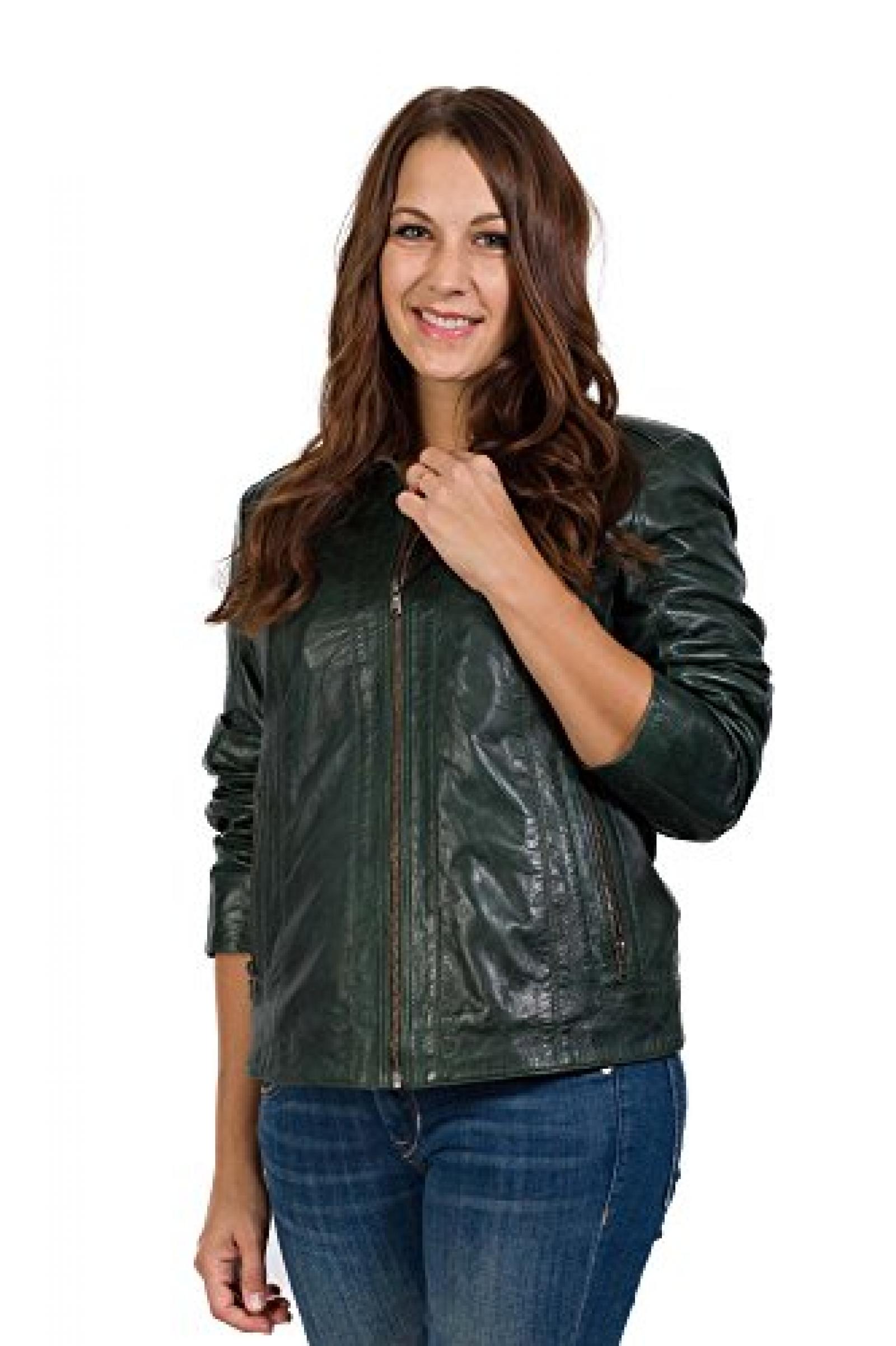 Wundersch&ouml;ne Lederjacke in Bikerform gr&uuml;n vom Lifestylelabel Saki! 