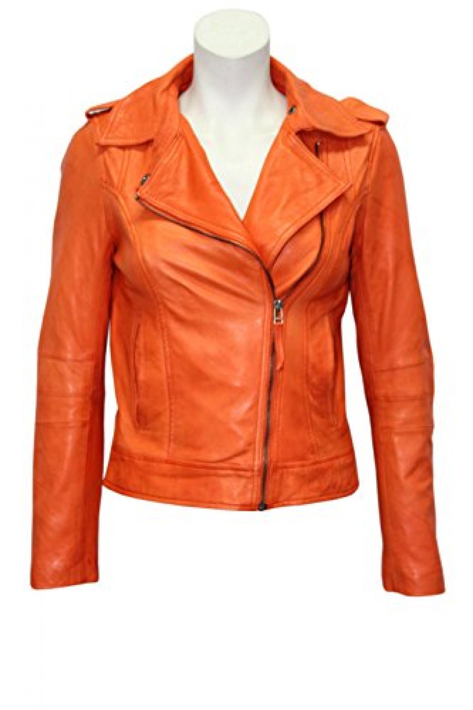 Damen Modell BRANDO 442 neu orange Fashion Biker-Stil aus weichem Leder Rock- Jacke 