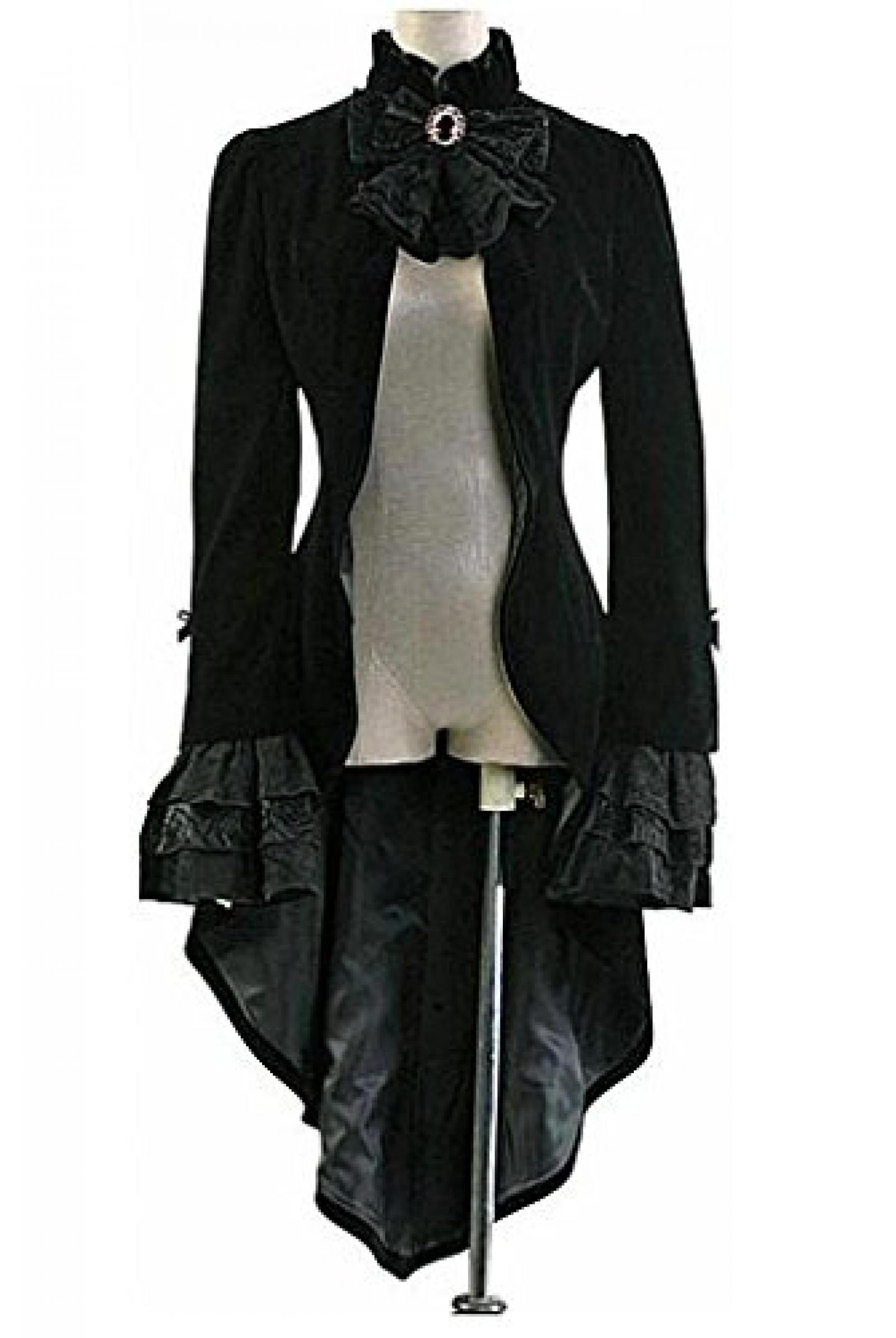 Samt Gehrock Jacke Barock Kost&uuml;m Gothic Kei Punk Rave schwarz Frack B&uuml;nnenoutfit 