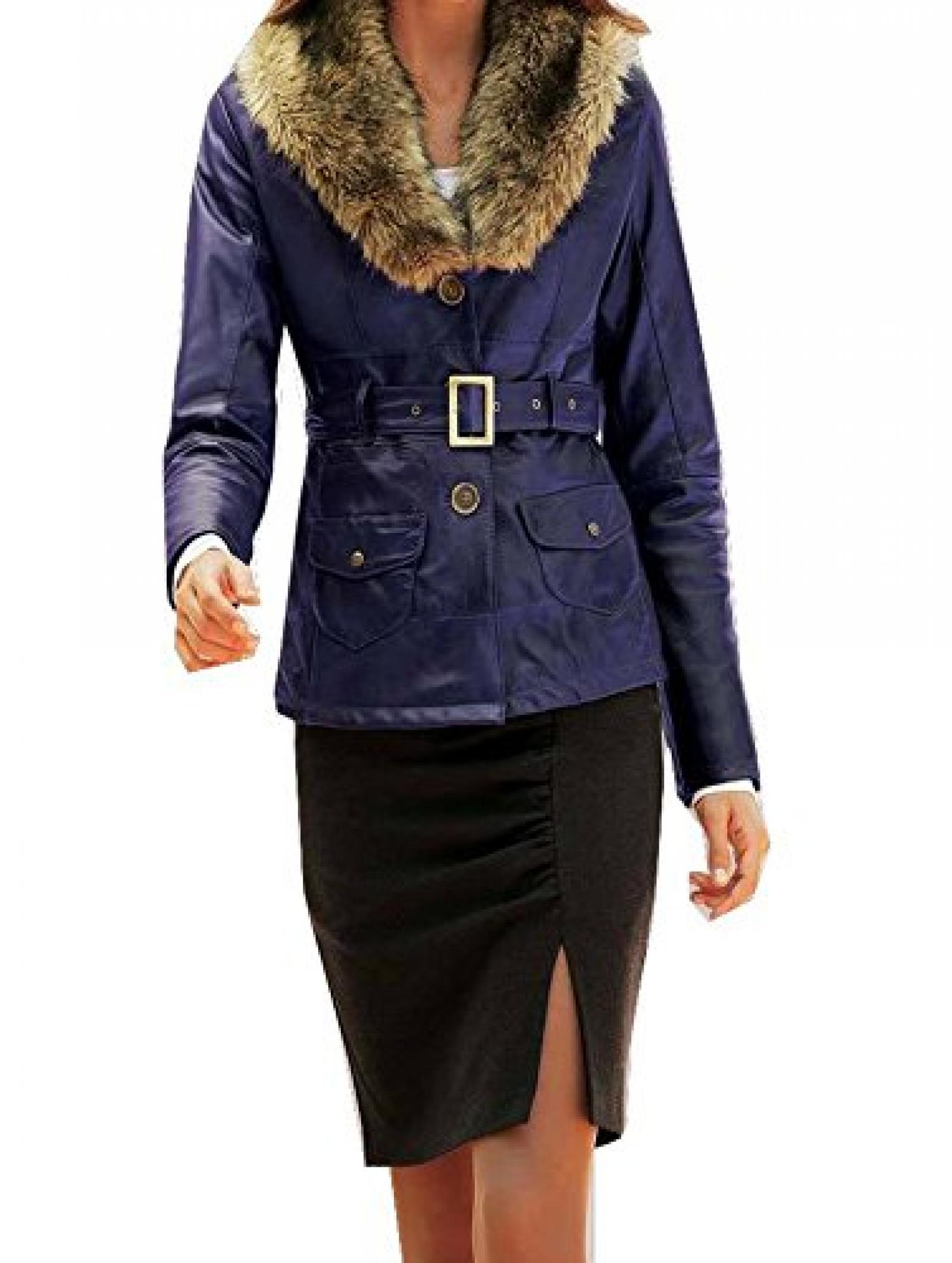 HEINE LEDER Jacke Mantel Lammnapp Webpelz G&uuml;rtel Violett 34 - 46 