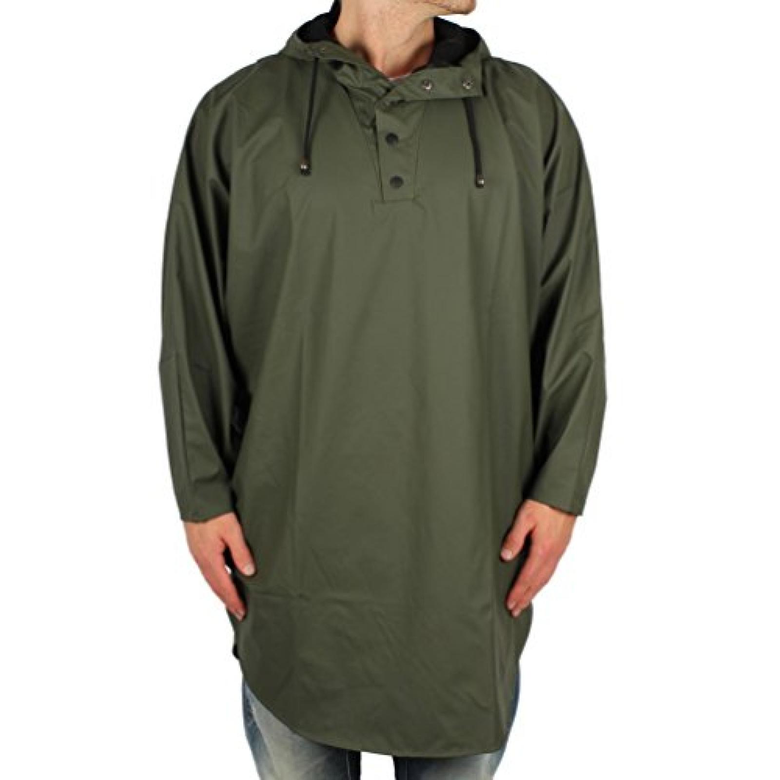 RAINS - Herren- Regenmantel Kragen Knop Gr&uuml;n Poncho f&uuml;r herren 