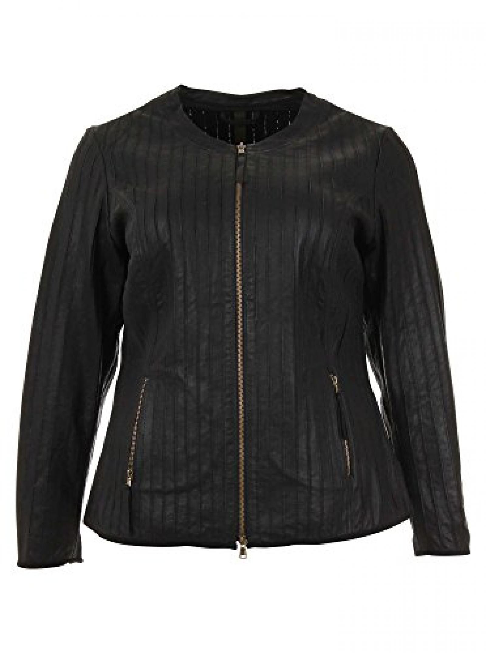 schwarze Lederjacke mit Streifenoptik schwarze Lederjacke mit Streifenoptik