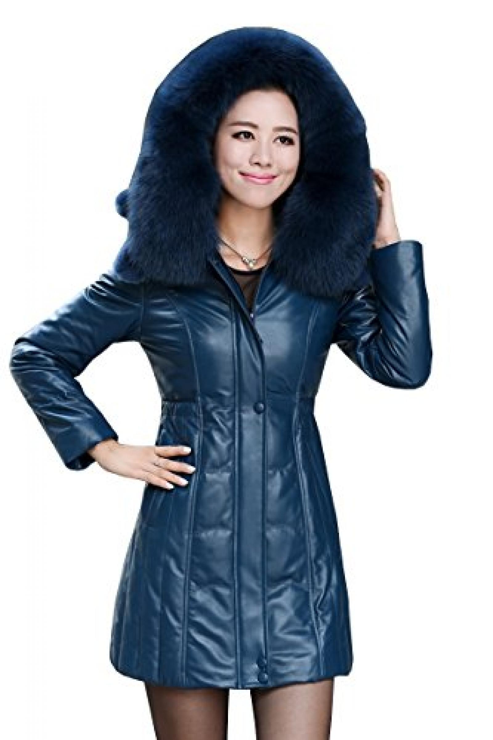 Valin Lady Schafspelz,echtem Leder unten Deman Jacken & M&auml;ntel, with Cap ,Blau 