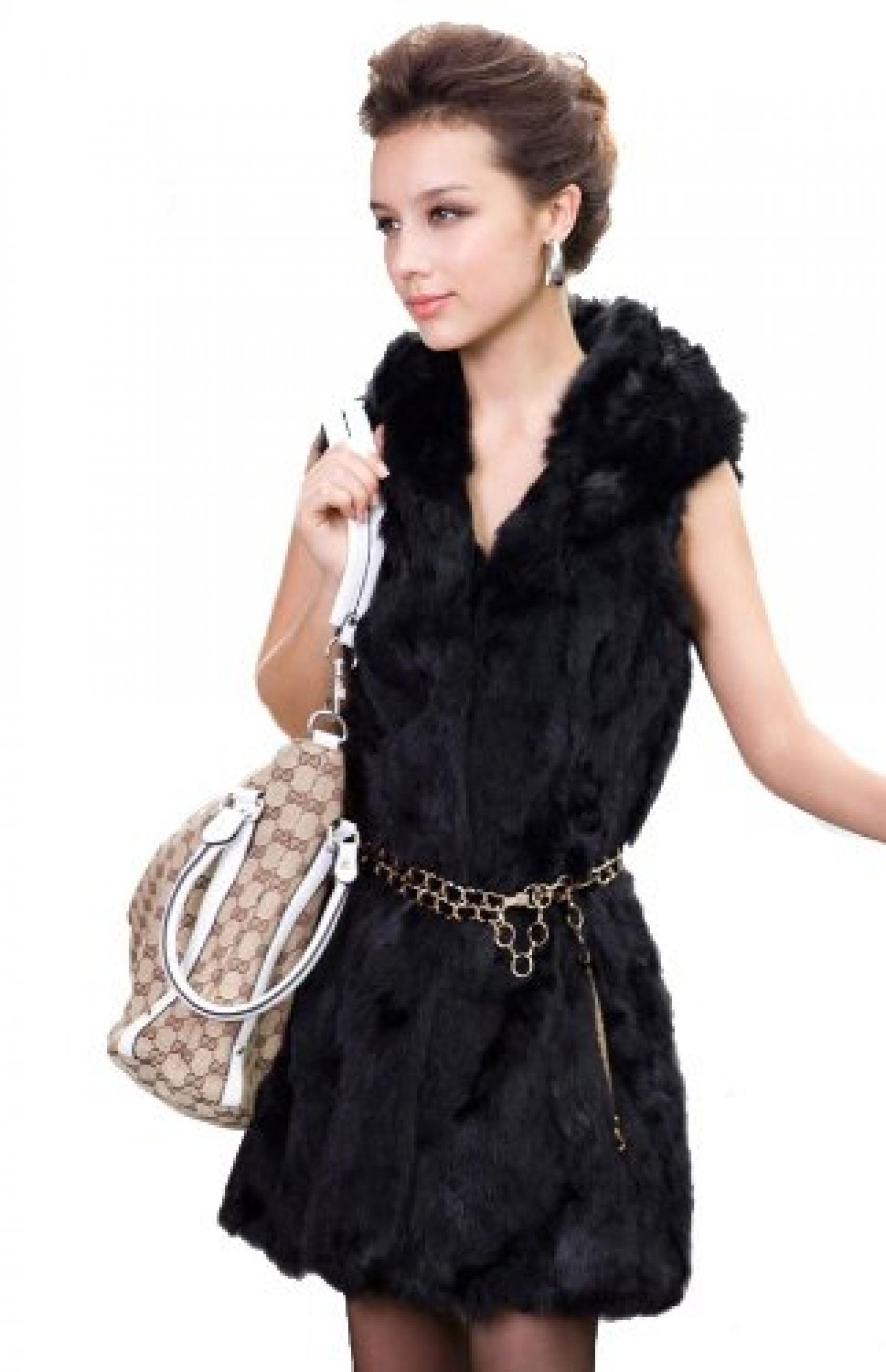 Waooh - Fashion - Kaninchenfell Jacke &auml;rmellos und mit Kapuze "Maeline" 