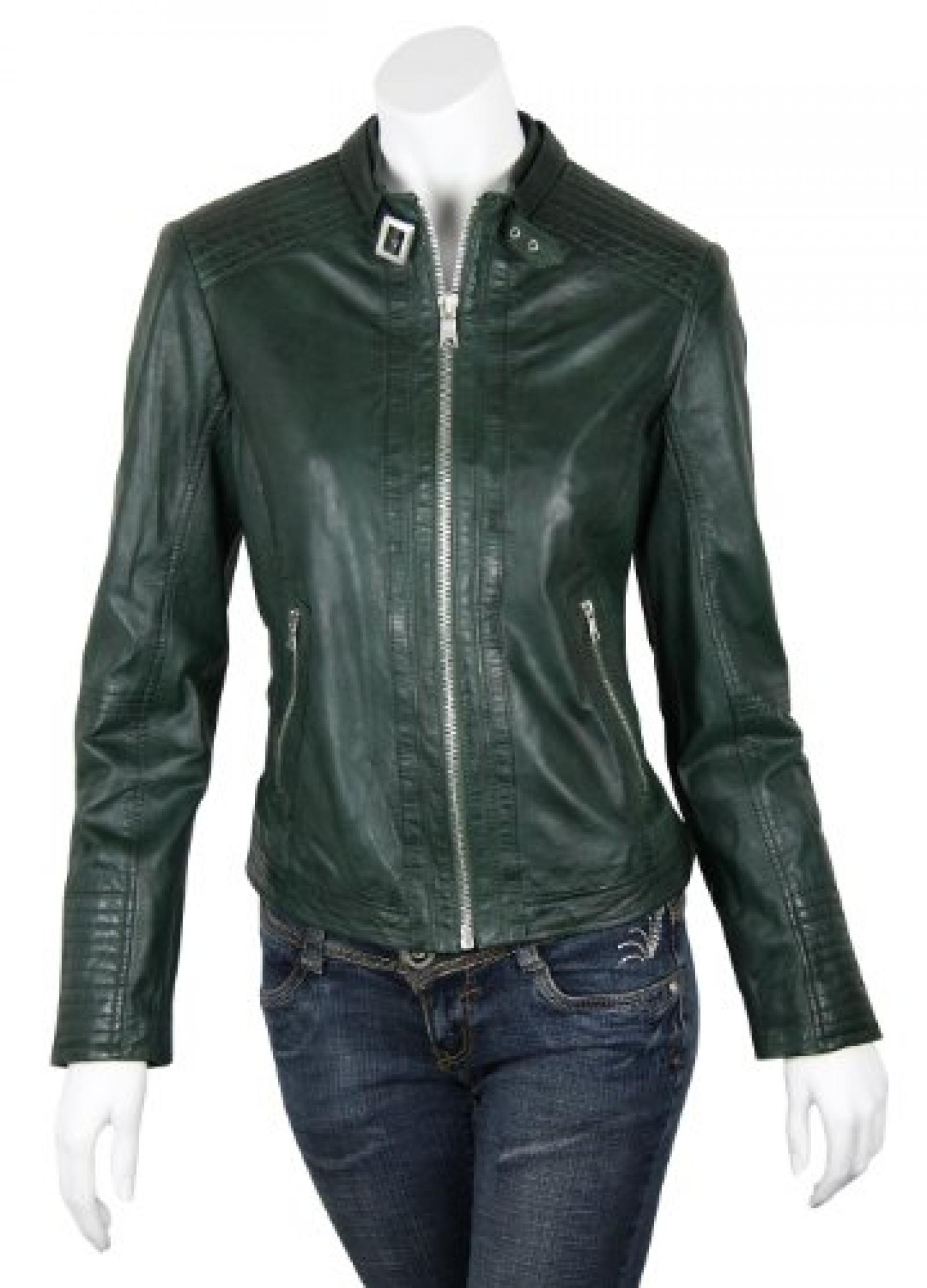 David Moore Lederjacke Julika Bikerjacke dunkelgr&uuml;n 