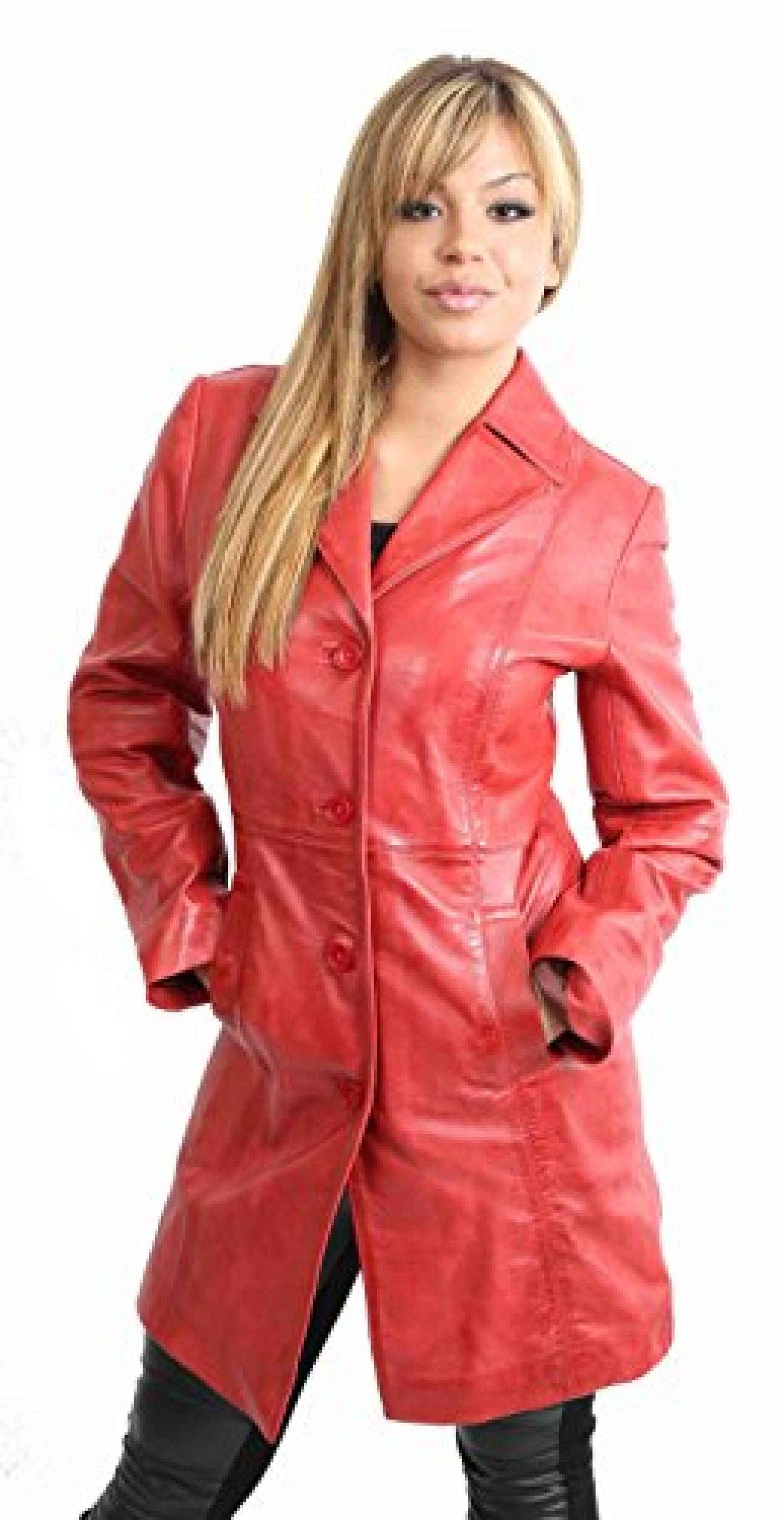 Neu Damen Lederjacke für Frauen MACEY Rot Mantel 