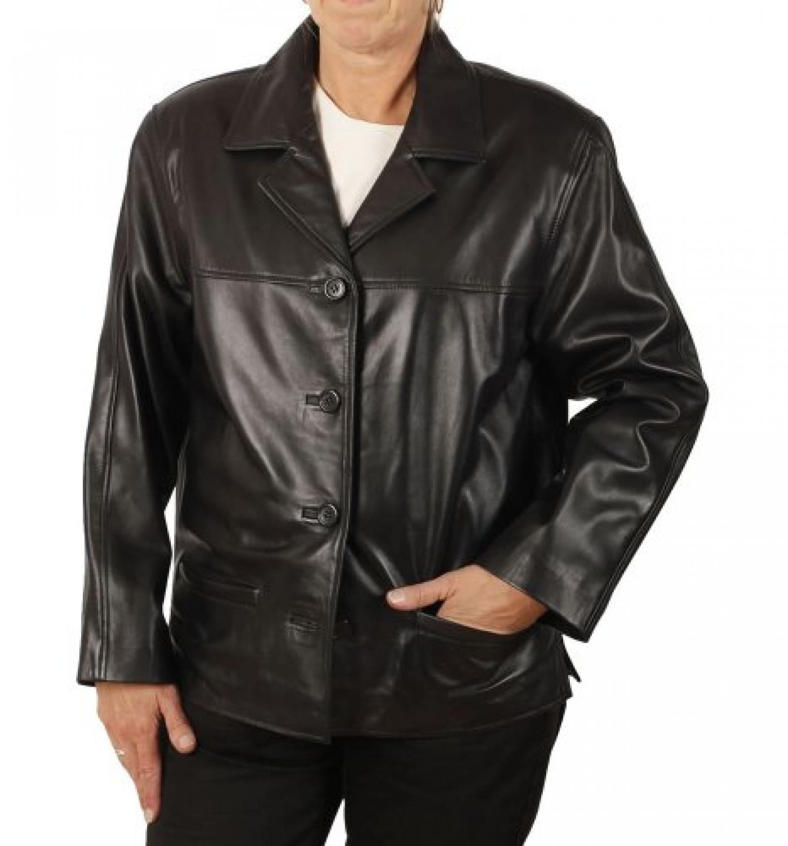 Gestutzte schwarze Leder Box-Jacke für die Frau Gestutzte schwarze Leder Box-Jacke für die Frau