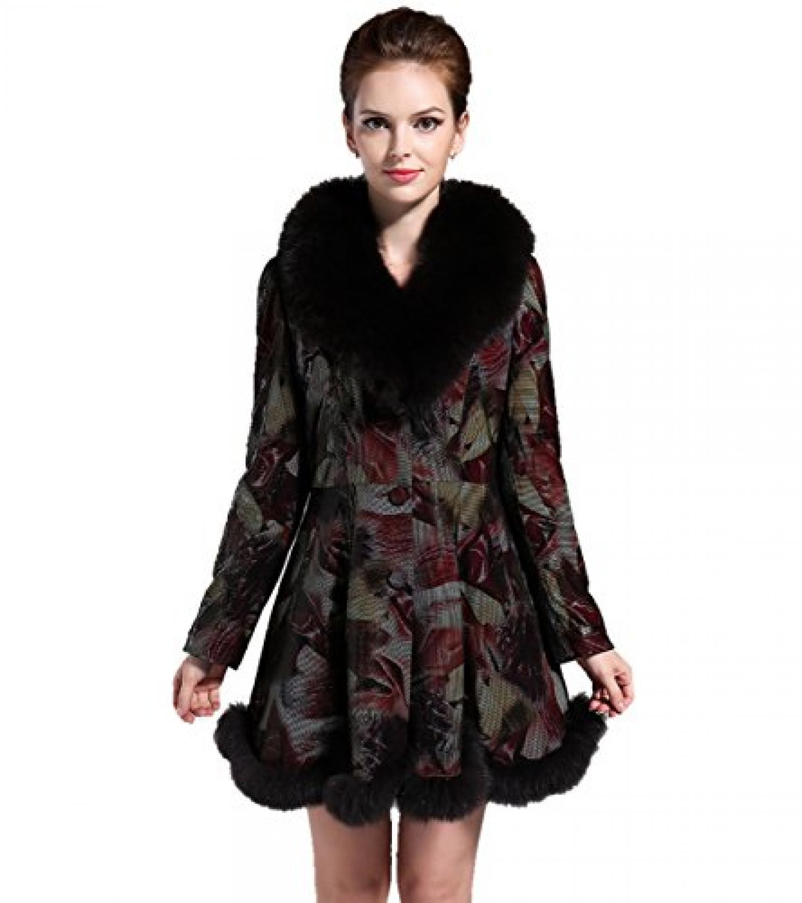 E-Girl Edle Druck Lady Schafspelz, echtem Leder Deman Jacken & M&auml;ntel ,Braun 