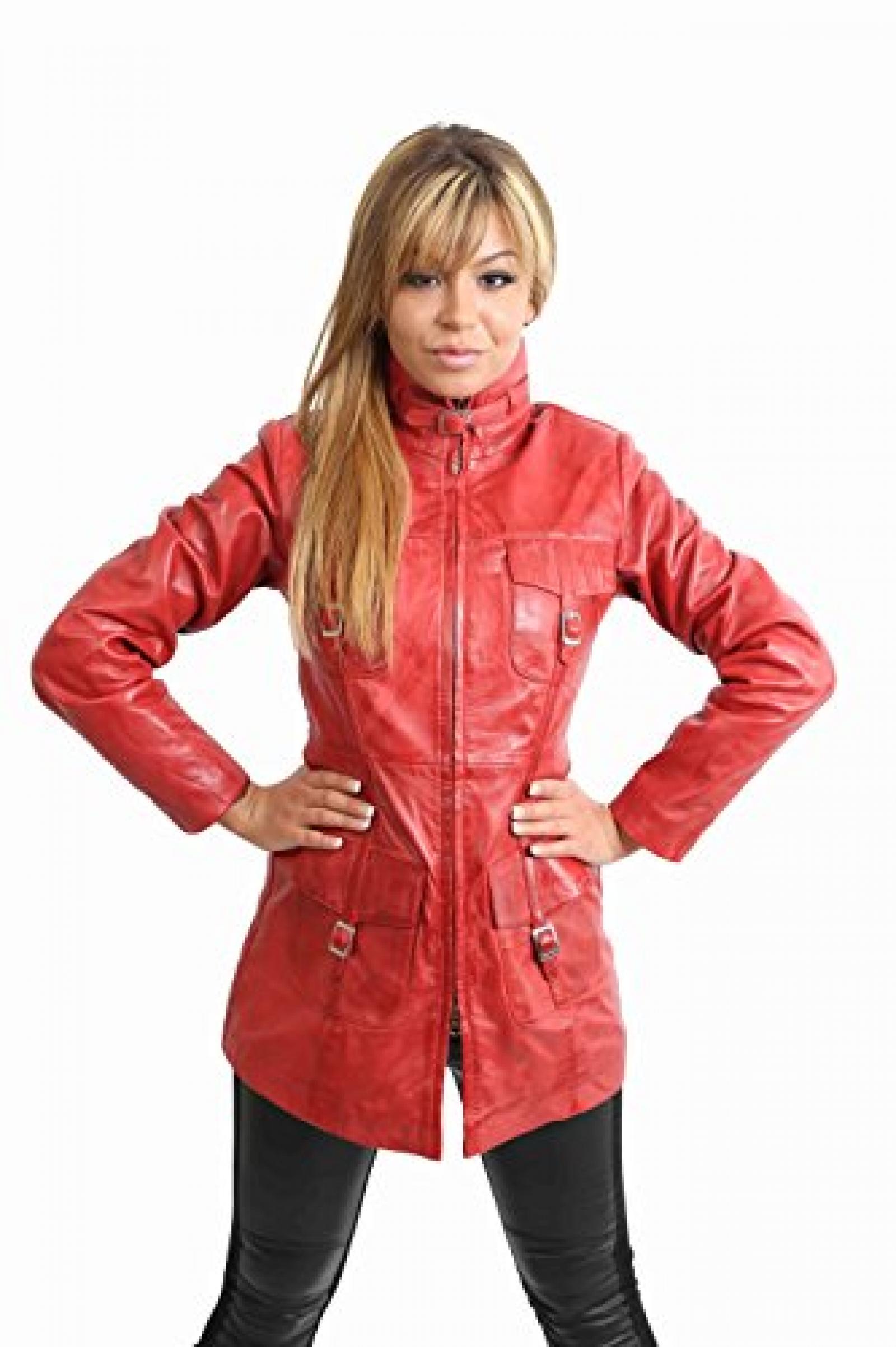 Damen lange Ledermantel Jacke f&uuml;r Damen 1310 Rot 