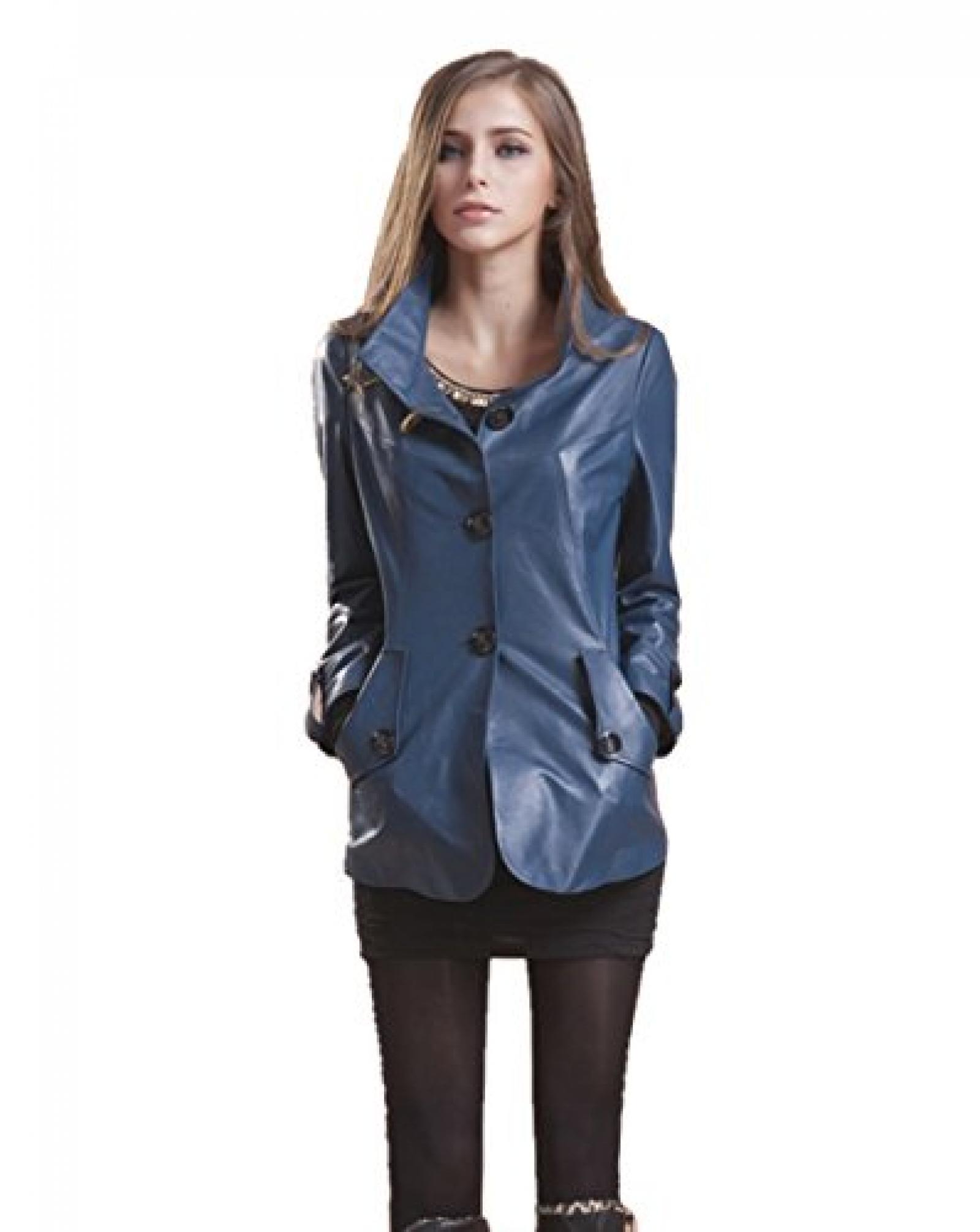 E-Girl Custom Fit Lady Schafspelz, echtem Leder Deman Jacken & M&auml;ntel, Staub M&auml;ntel ,Blau 