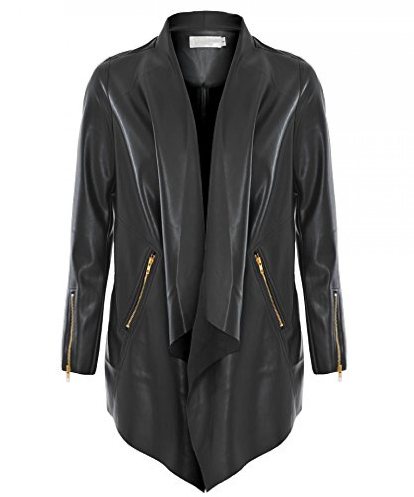 Frauen schwarzer PU-Leder-Biker-Jacke Damen Wasserfall Frauen schwarzer PU-Leder-Biker-Jacke Damen Wasserfall