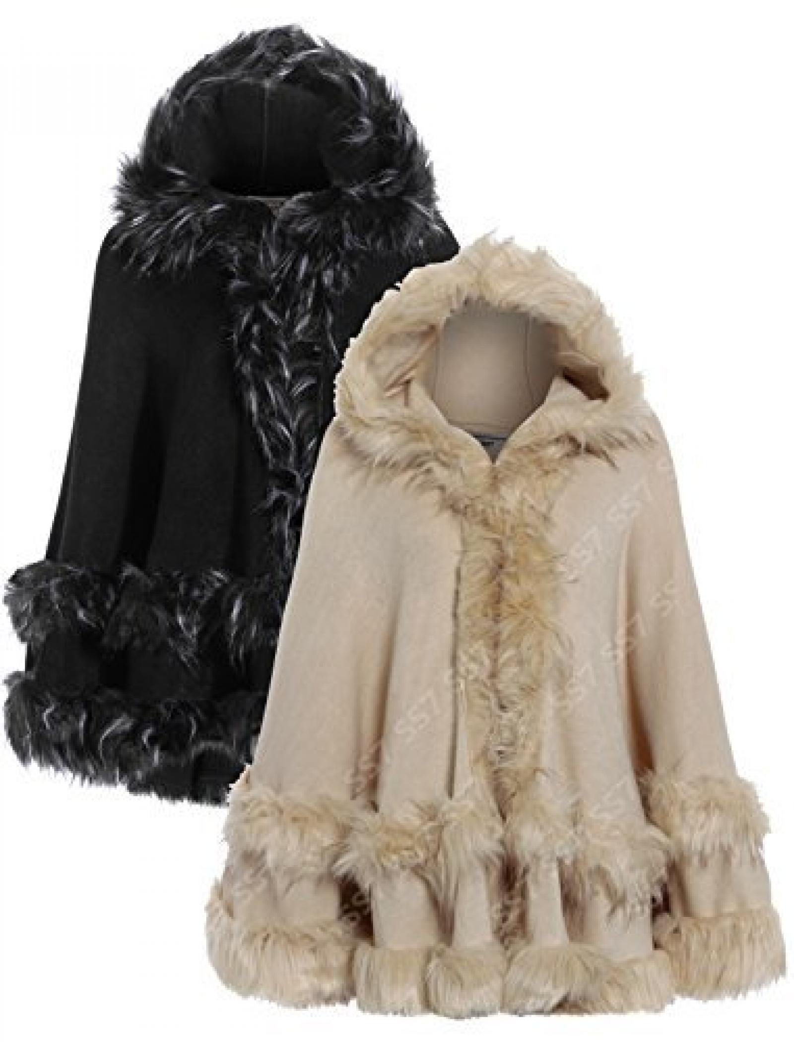 BEAUTELICATE Kunstpelz-Poncho Damen – Strick-Cape Mit Kunstfell-Kragen