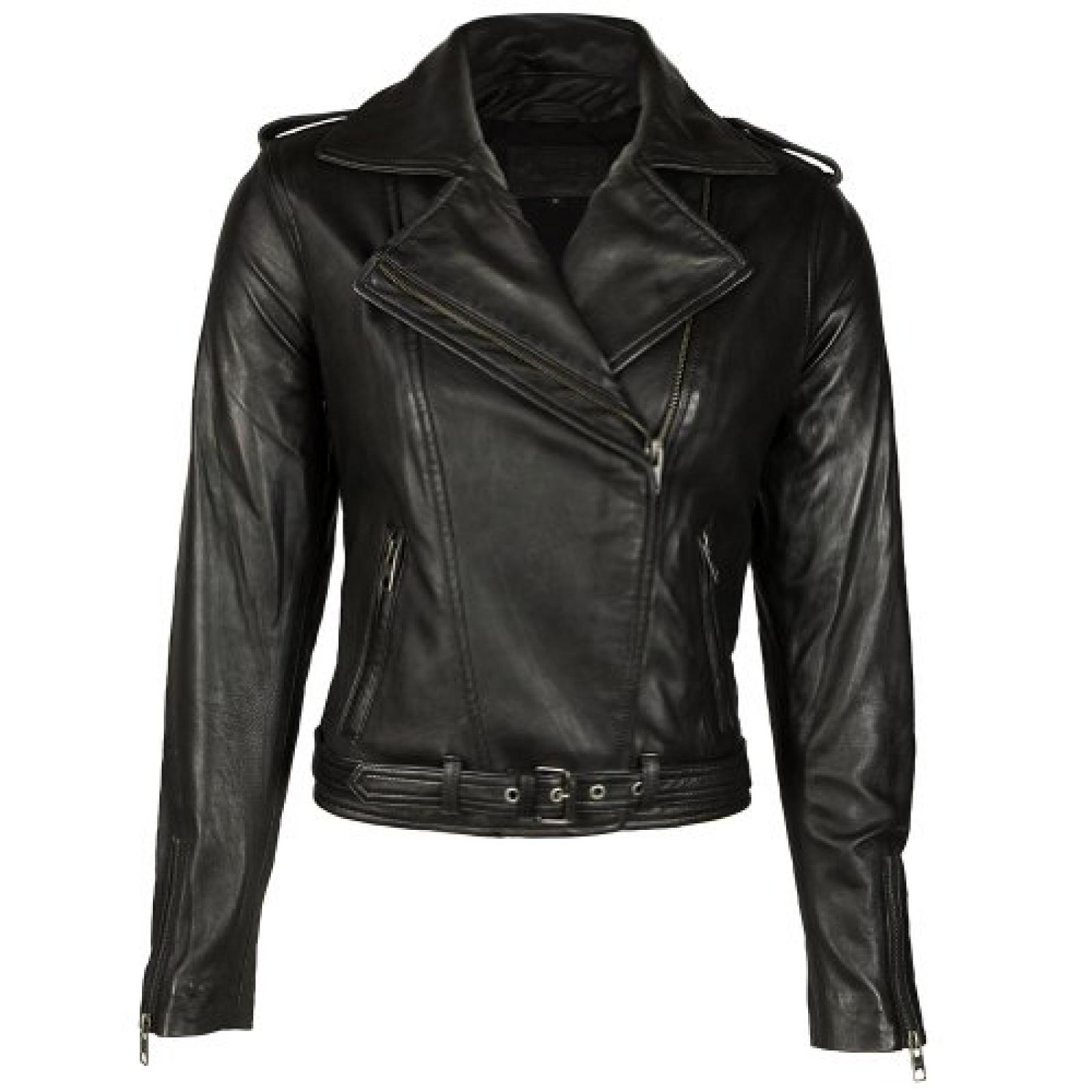 VIPARO Womens Black Asymmetrical NZ Lambskin Leather Biker Jacket - Eliza 