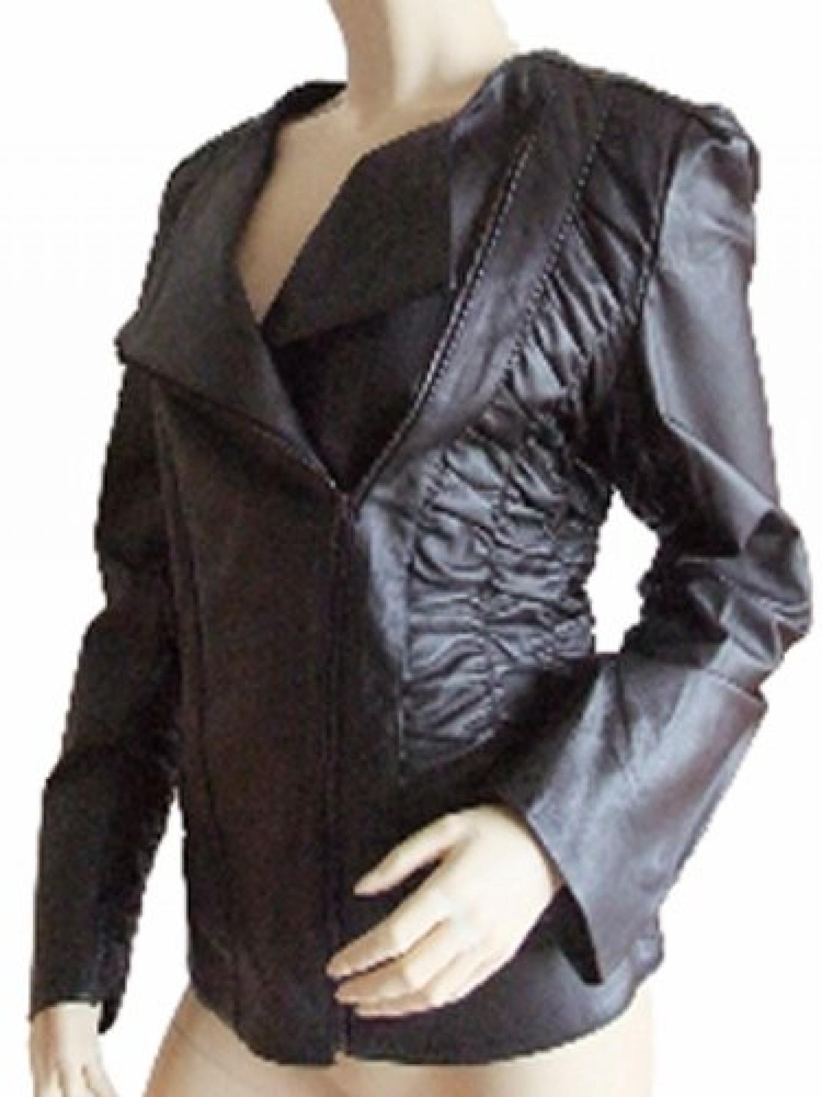 Sarah Kern trendige Designer-Lederjacke mit Raffungen schwarz Sarah Kern trendige Designer-Lederjacke mit Raffungen schwarz