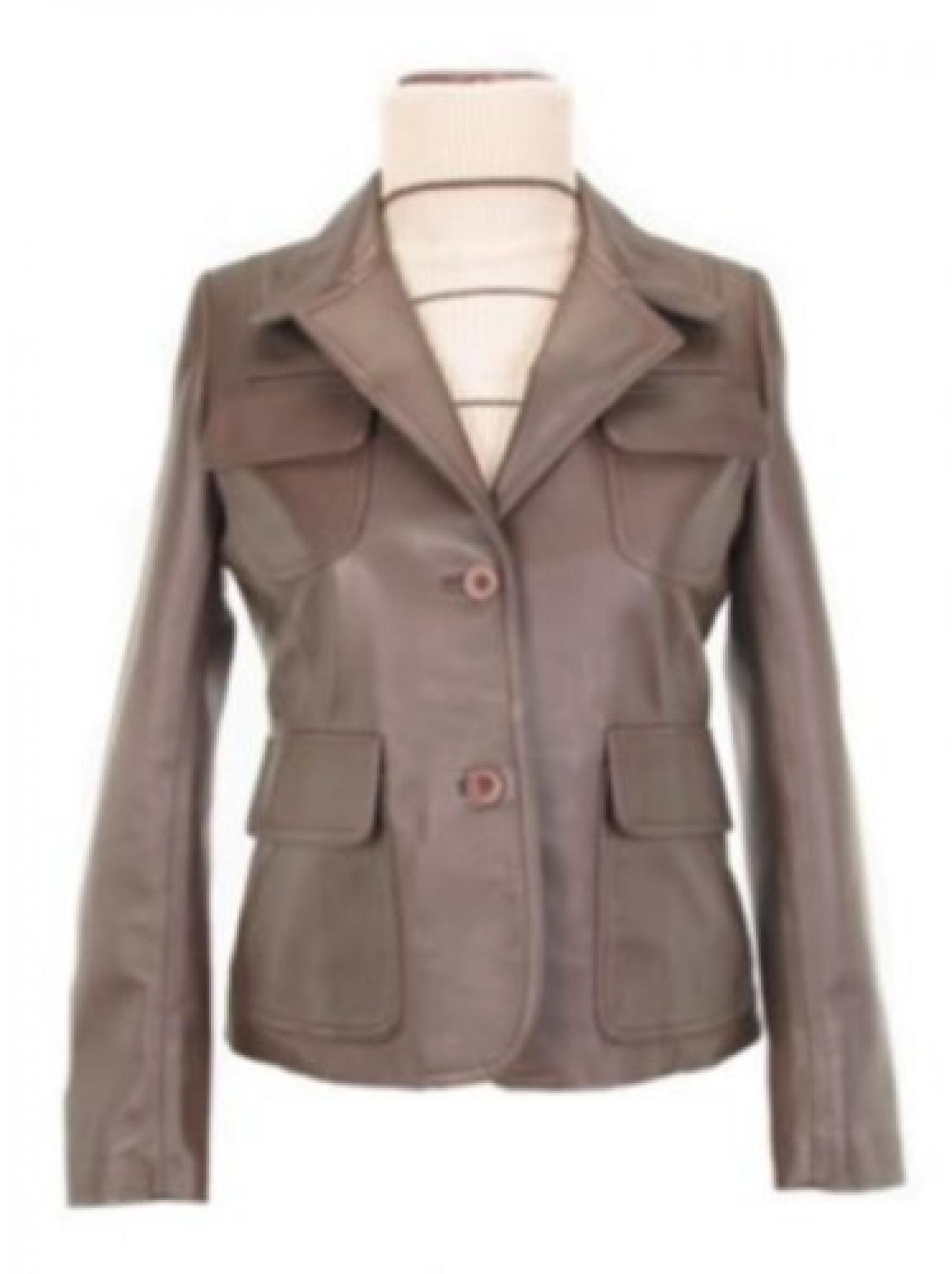 Alpakaandmore, Lamm Nappa Damen Lederjacke braun, Kn&ouml;pfbar, mit grossem Kragen QW156 