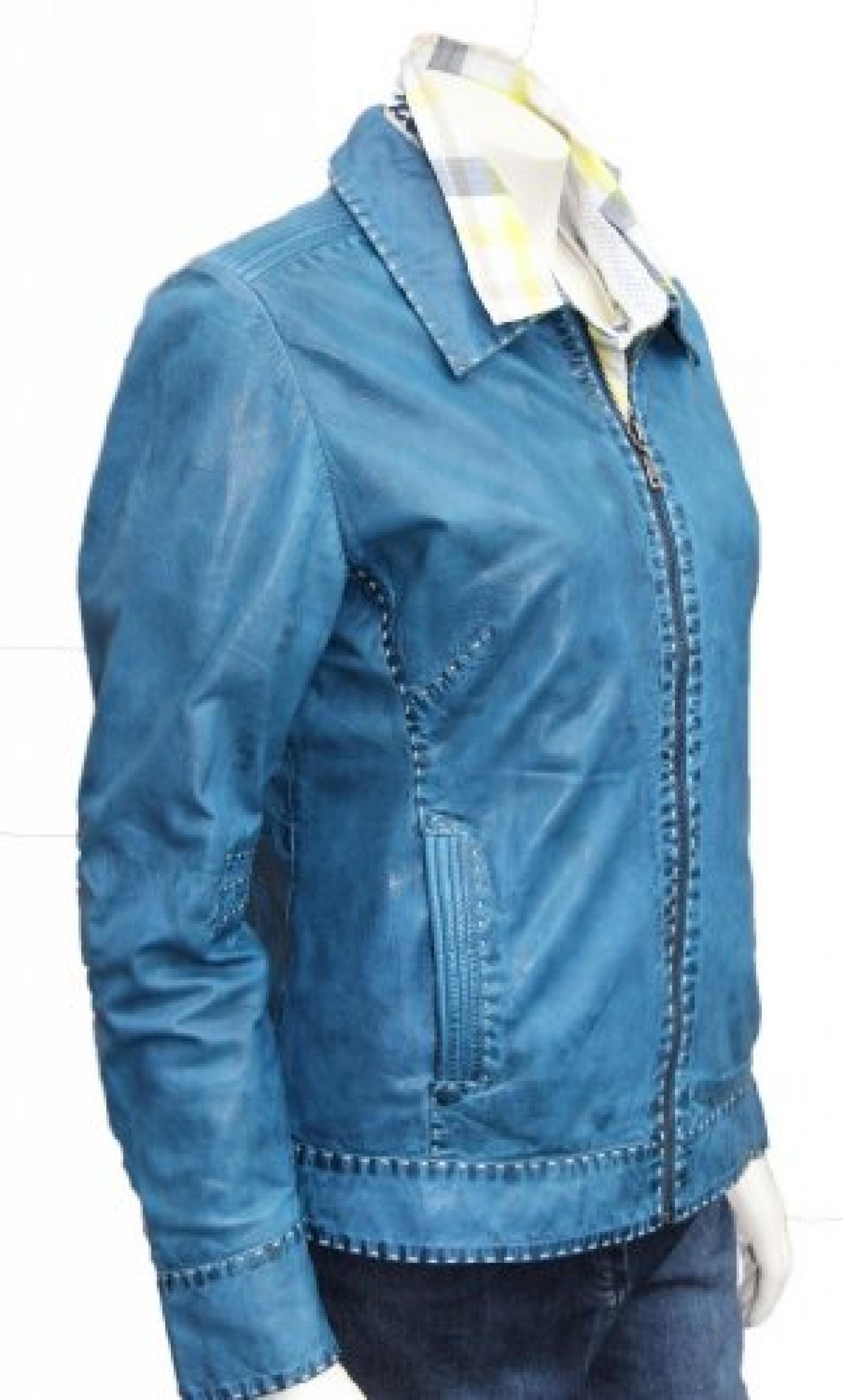 Blue Willis Damen Lederjacke blau Steppn&auml;hte 