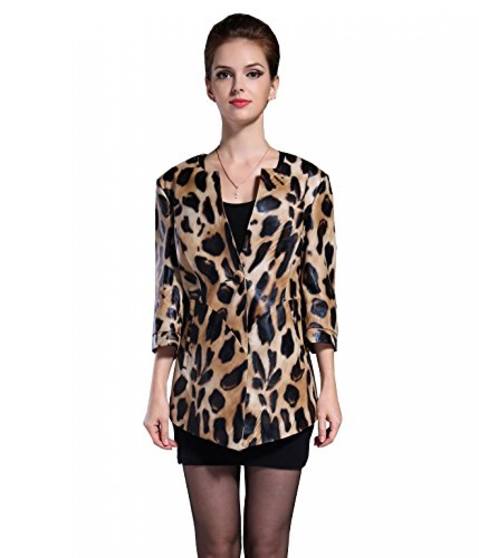 Dissa Sexy Leopard Printing Lady Schafspelz,echtem Leder Deman Jacken & M&auml;ntel ,Mehrfarbig 