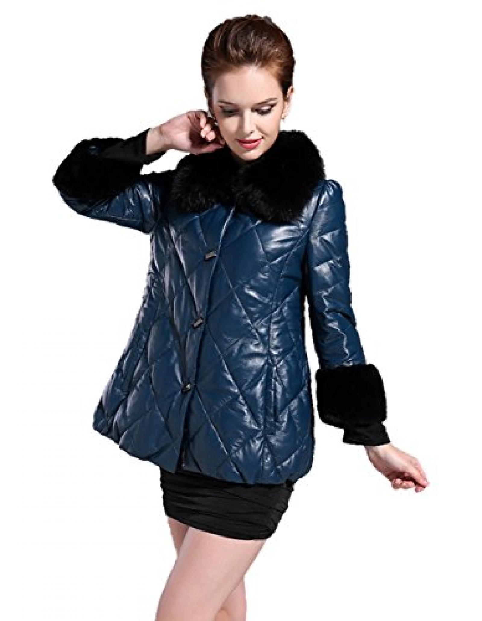 E-Girl Neue Druck Lady Schafspelz, echtem Leder Deman Jacken & M&auml;ntel ,Blau 