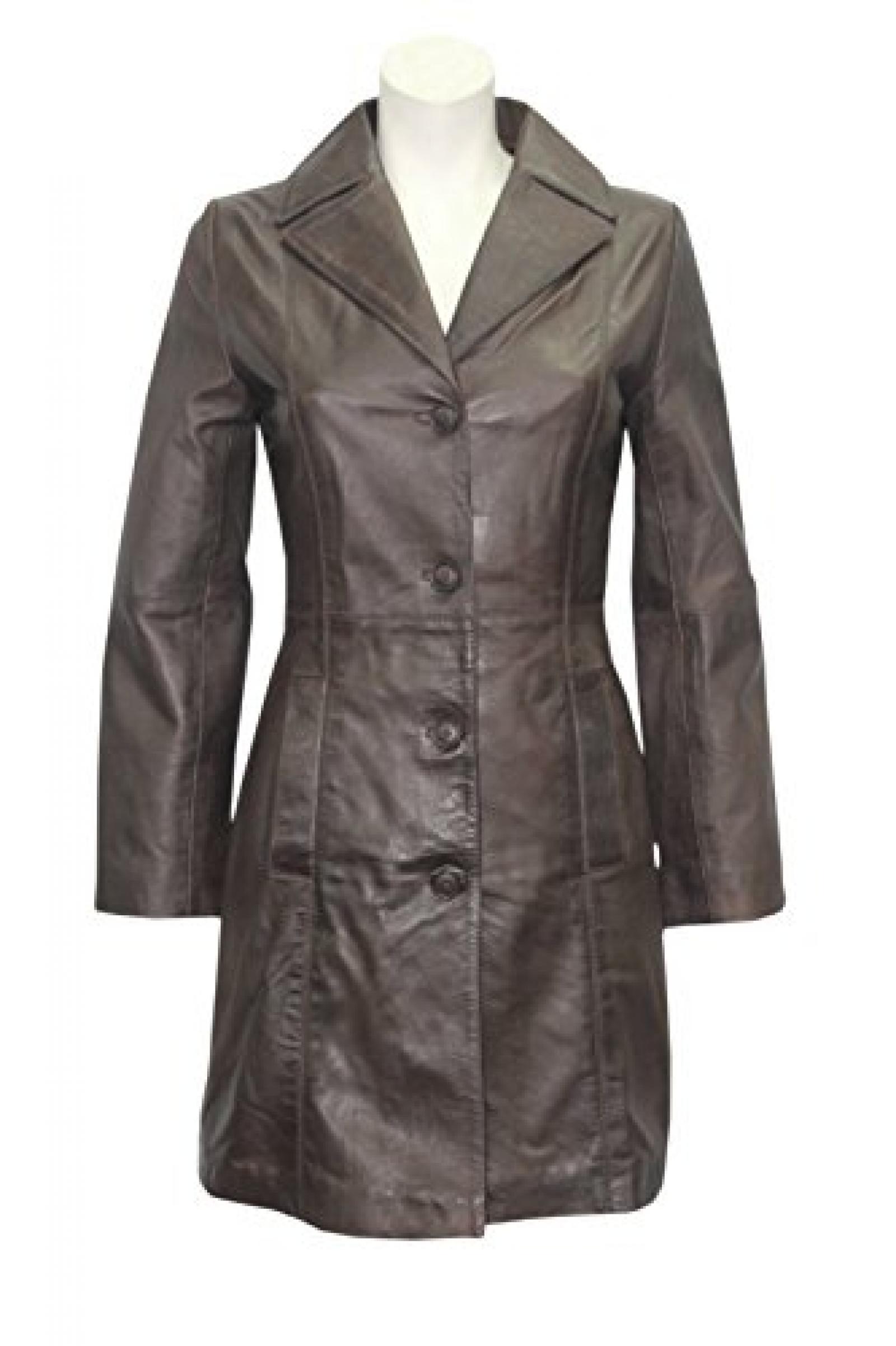 3457 CLAIRE Damenmode Einbau BROWN knielange Echtlederjacke -Mantel 3457 CLAIRE Damenmode Einbau BROWN knielange Echtlederjacke -Mantel
