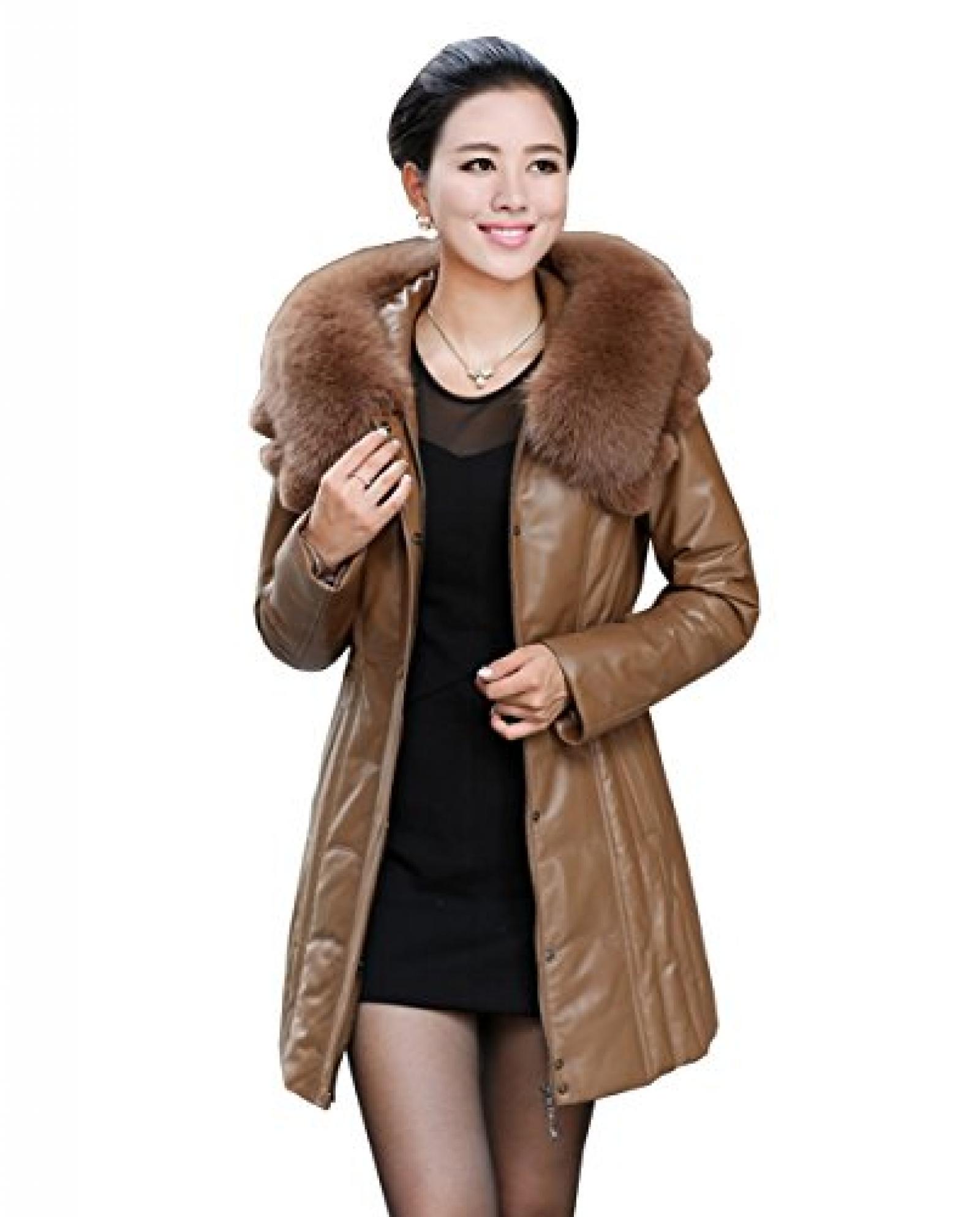 Valin Lady Schafspelz,echtem Leder unten Deman Jacken & M&auml;ntel, with Cap ,Braun 