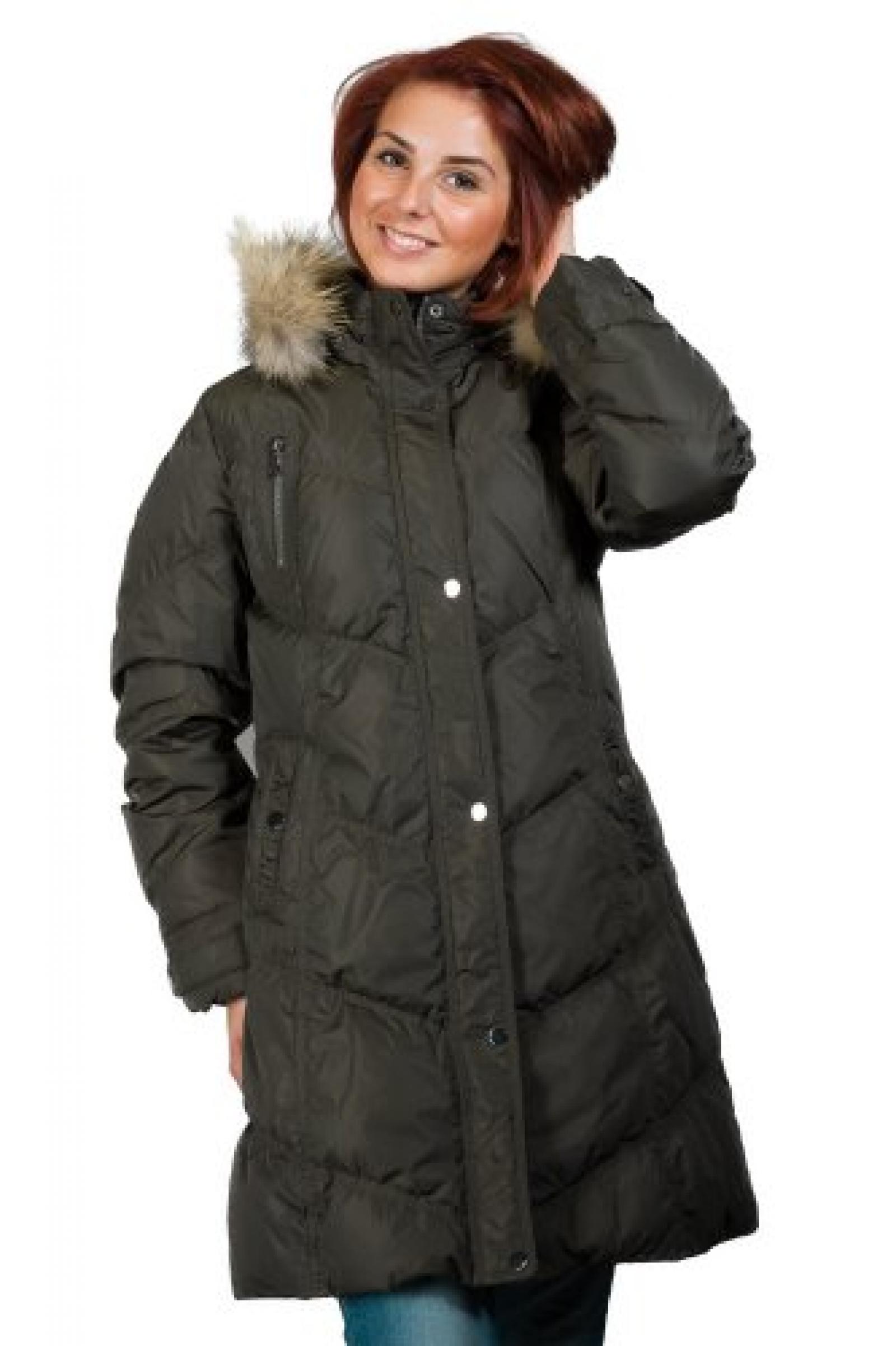 Tolle warme Daunenjacke mit Fellkragen von Saki in cooler Form Trendfarbe khaki Tolle warme Daunenjacke mit Fellkragen von Saki in cooler Form Trendfarbe khaki