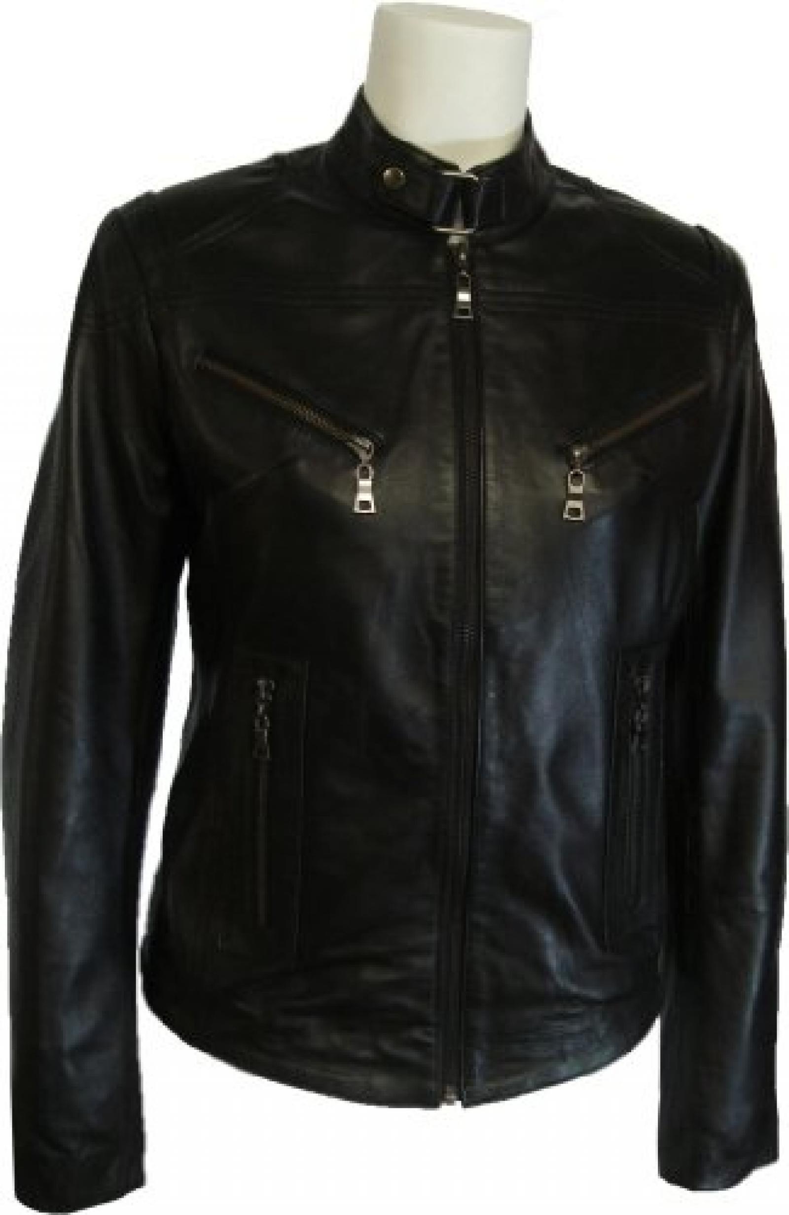 UNICORN Frauen Echt Leder Jacke Schwarz #Z1 