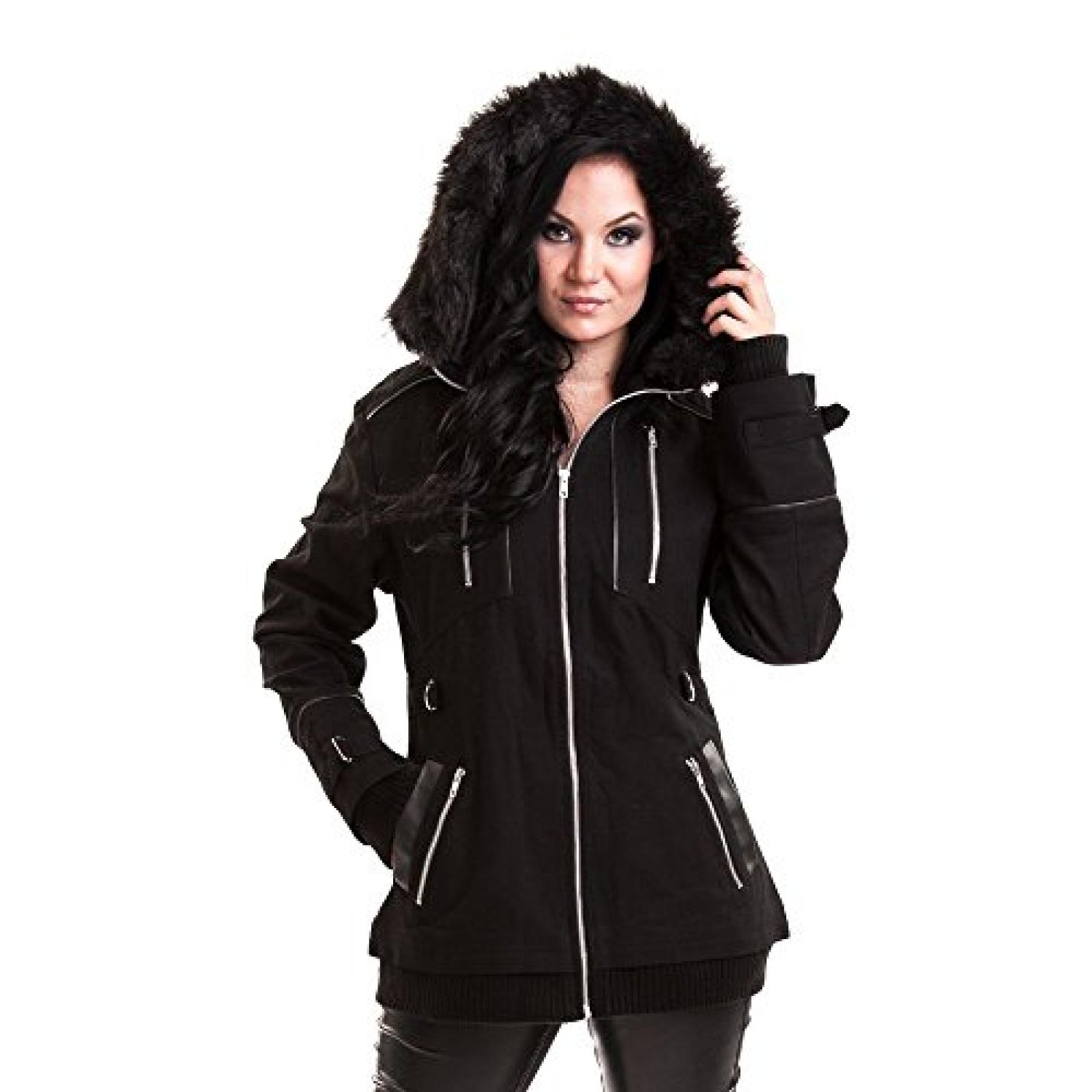 Poizen Industries Damen Gothic Winterjacke - Frail Coat Kurzmantel mit Kapuze Poizen Industries Damen Gothic Winterjacke - Frail Coat Kurzmantel mit Kapuze