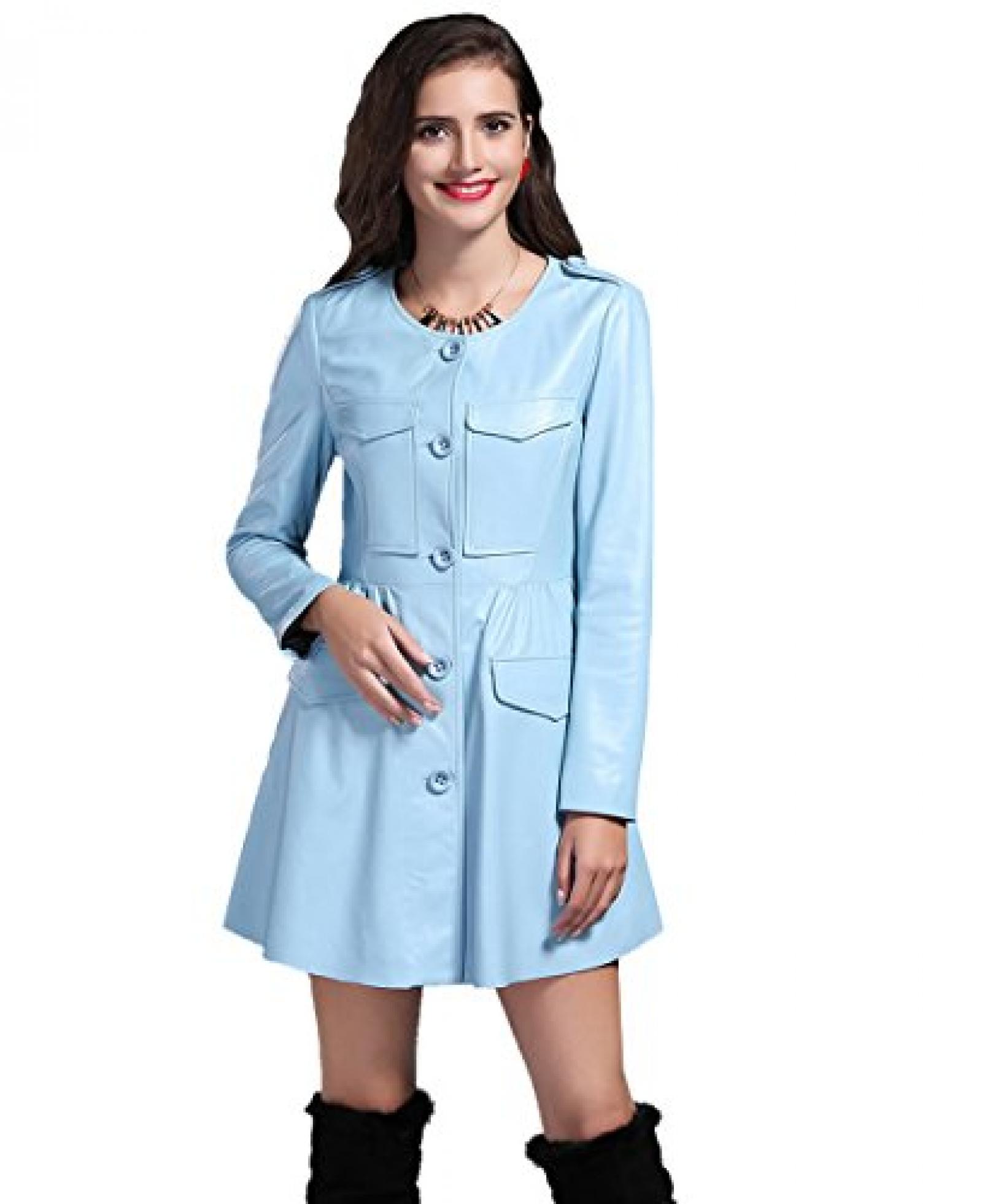 E-Girl Fit Lady Schafspelz,echtem Leder Deman Jacken & M&auml;ntel,Dust M&auml;ntel ,Blau 