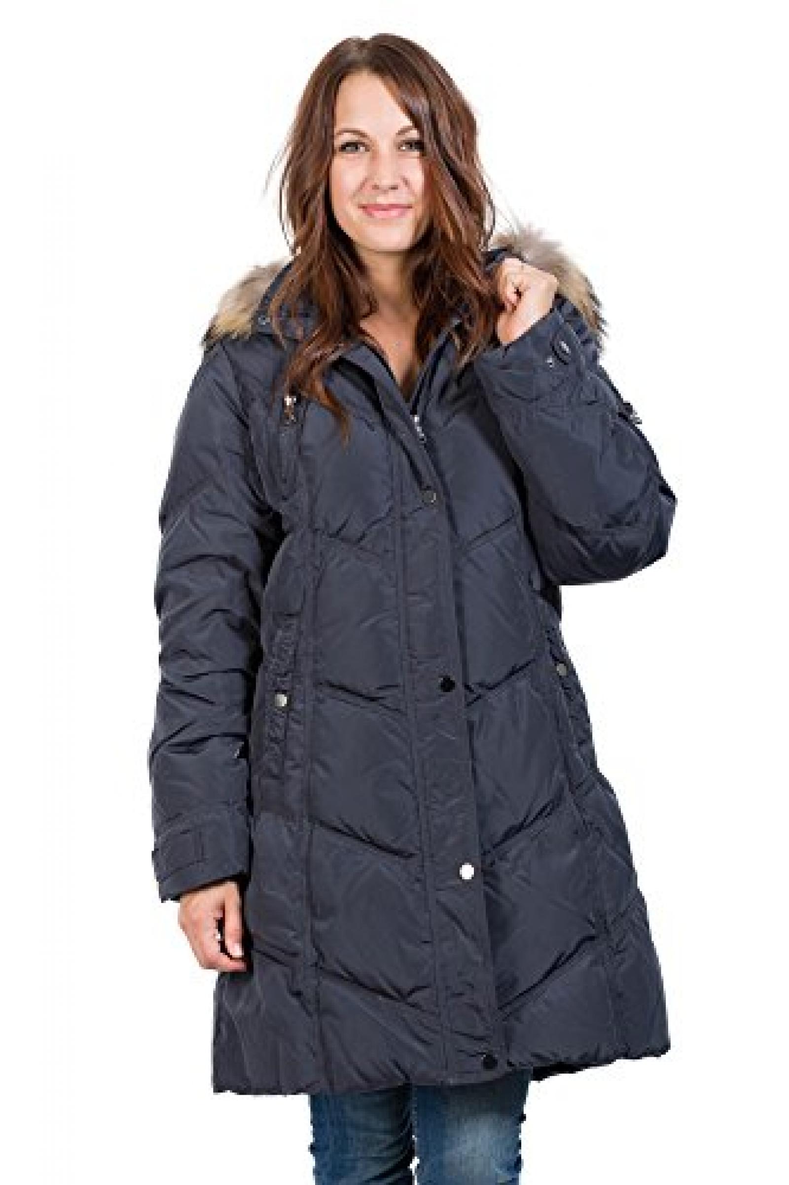 Super sch&ouml;ne Daunenjacke navyblau mit Fellkragen vom Lifestylelabel Saki! 