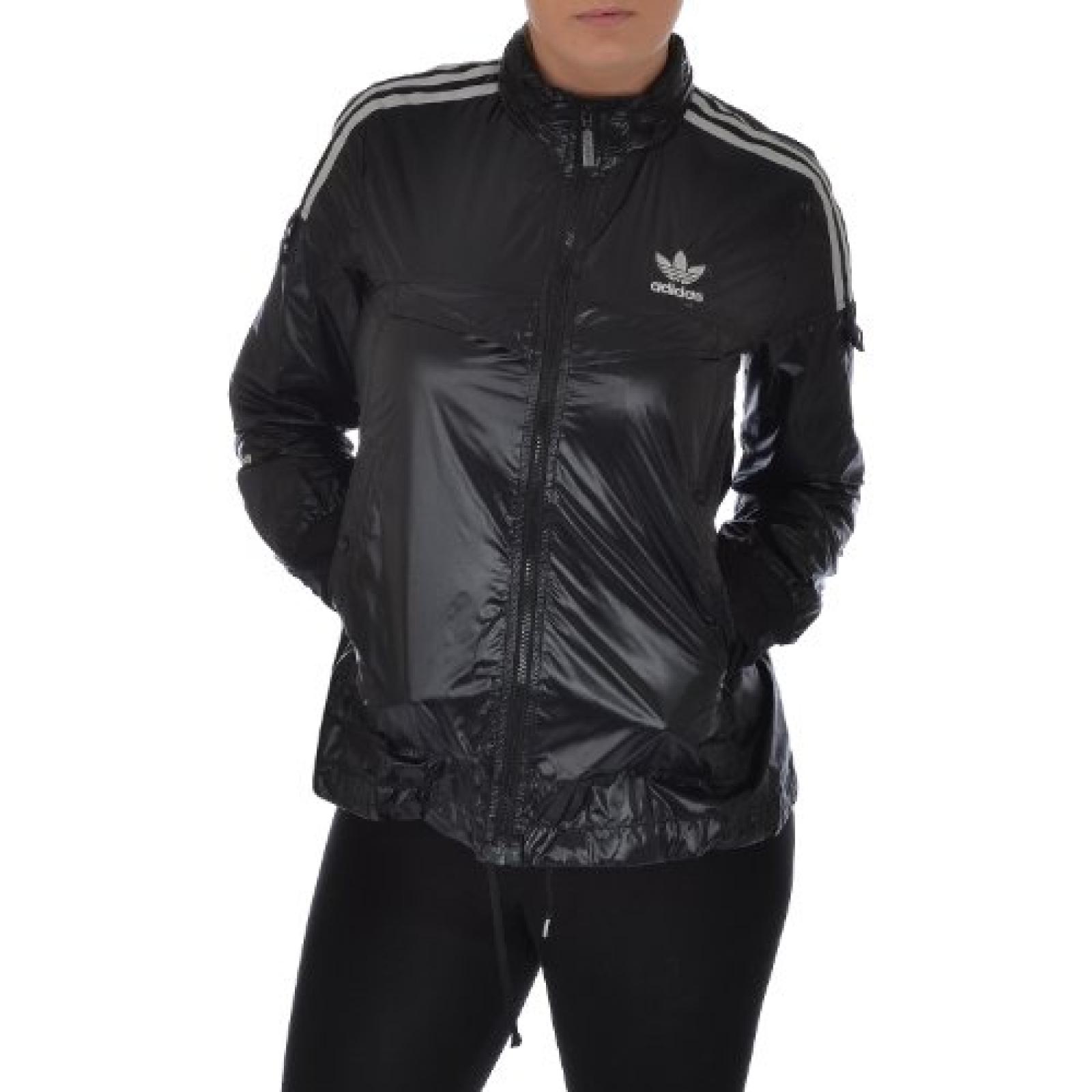 adidas Originals - Damen Kapuzenjacke mit Rei&szlig;verschluss - Gl&auml;nzend - Schwarz 