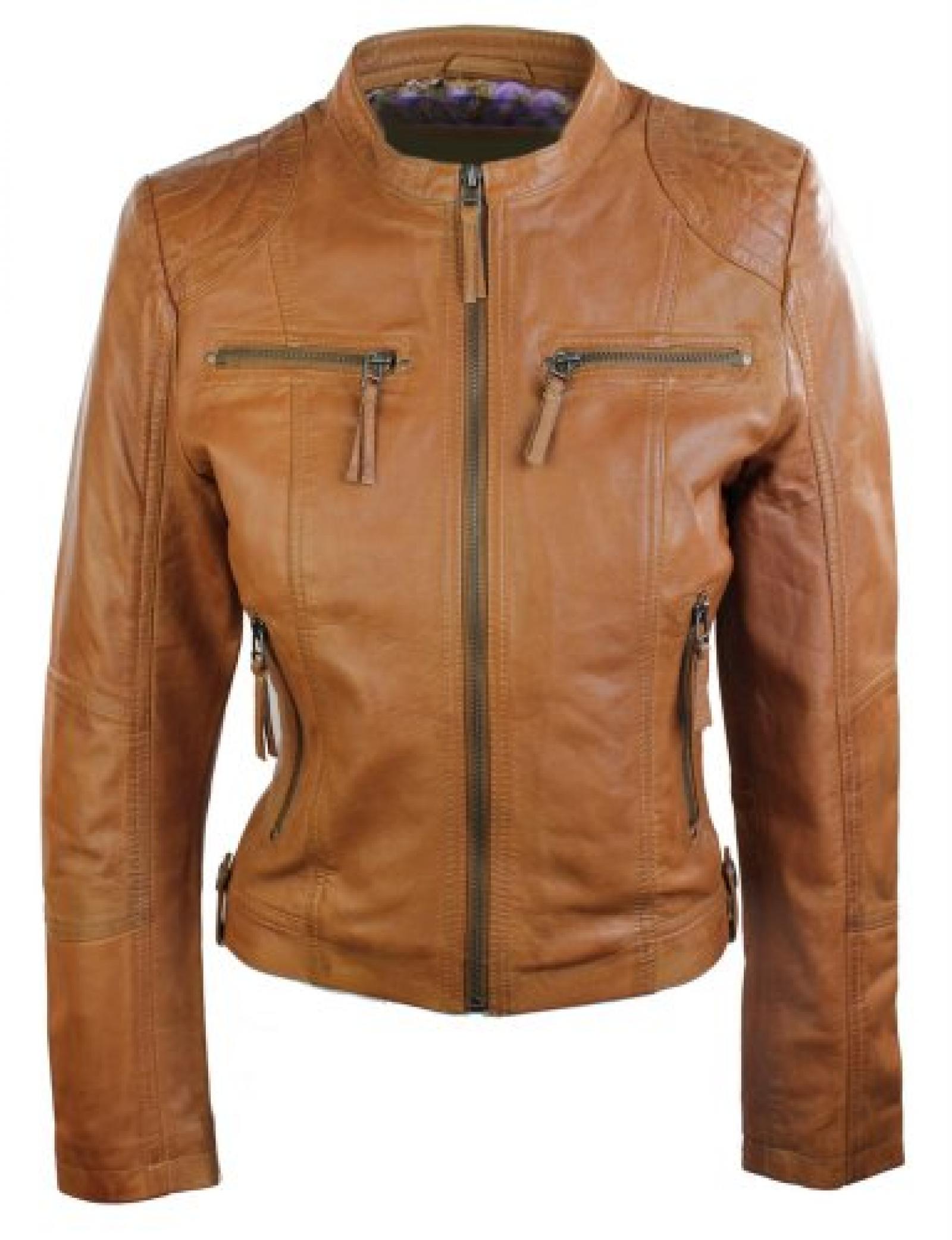Damenjacke Echtleder Braun Biker Stil Fitted Retro Chinesischer Kragen Damenjacke Echtleder Braun Biker Stil Fitted Retro Chinesischer Kragen