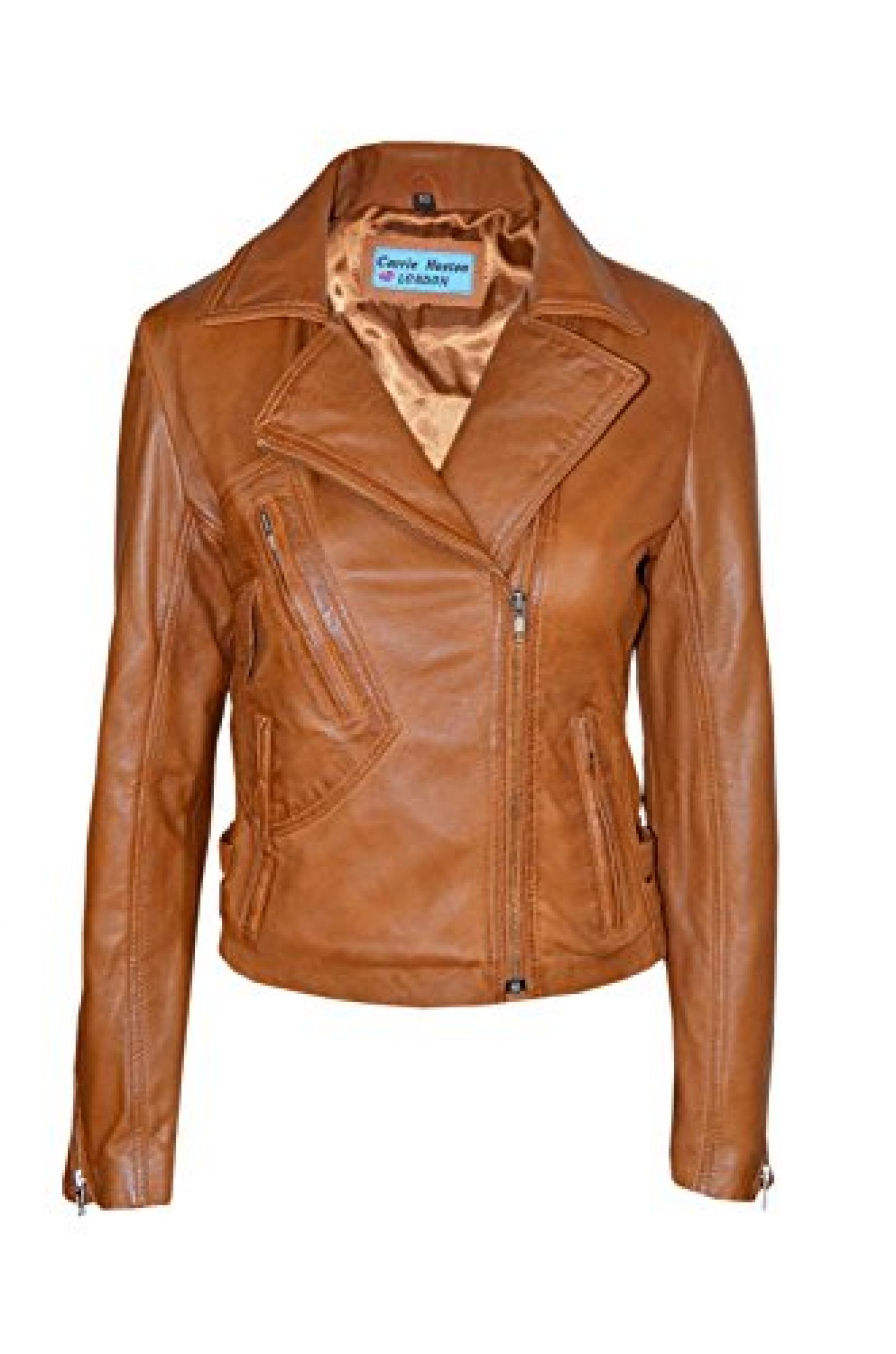 Damen Brando 2588 Tan Biker Stil Motorrad Weiche Napa italienischen Lederjacke 