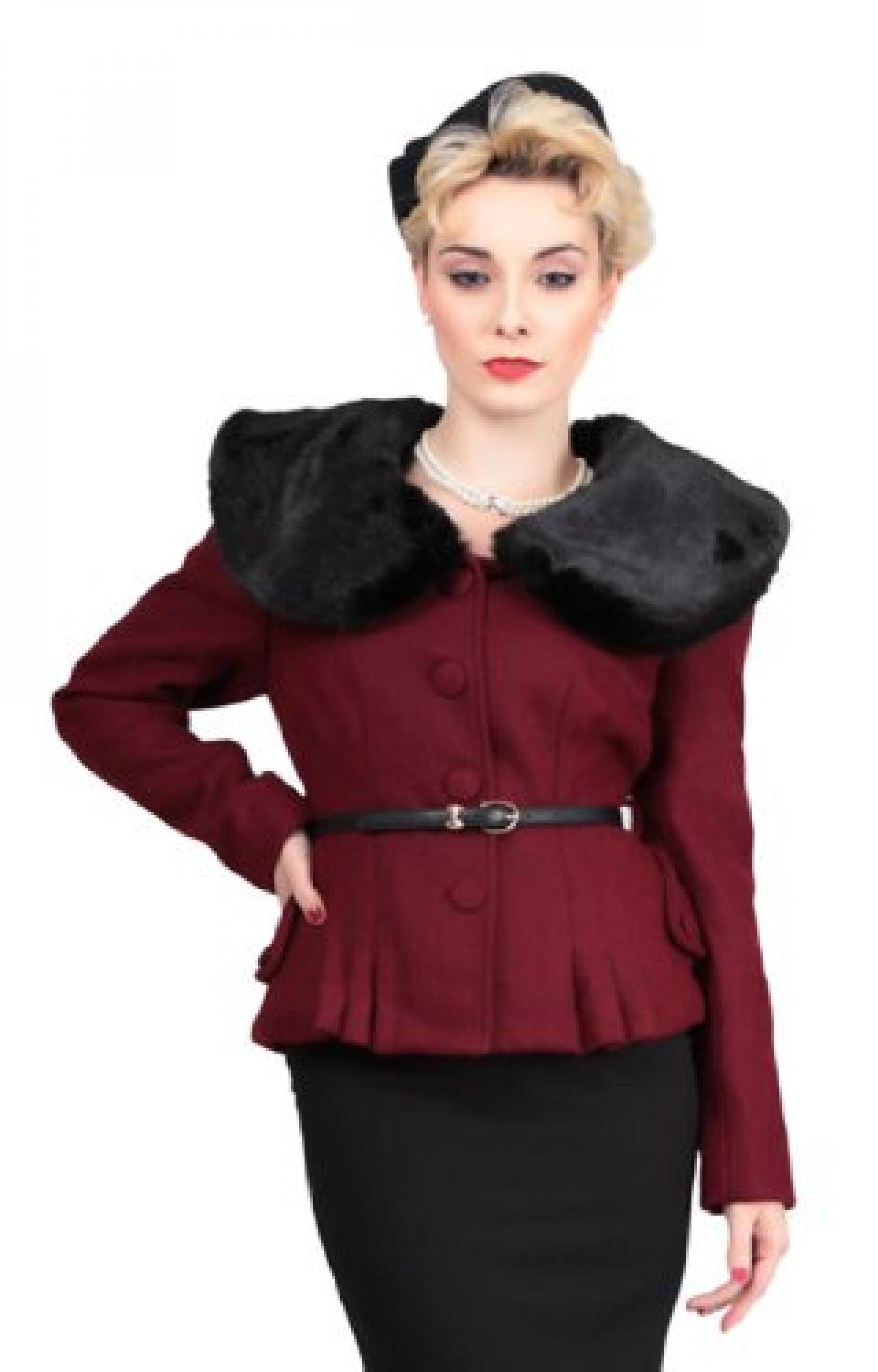 Collectif GERALDINE Fake Fur 50s JACKE - Burgunderrot Rockabilly Collectif GERALDINE Fake Fur 50s JACKE - Burgunderrot Rockabilly