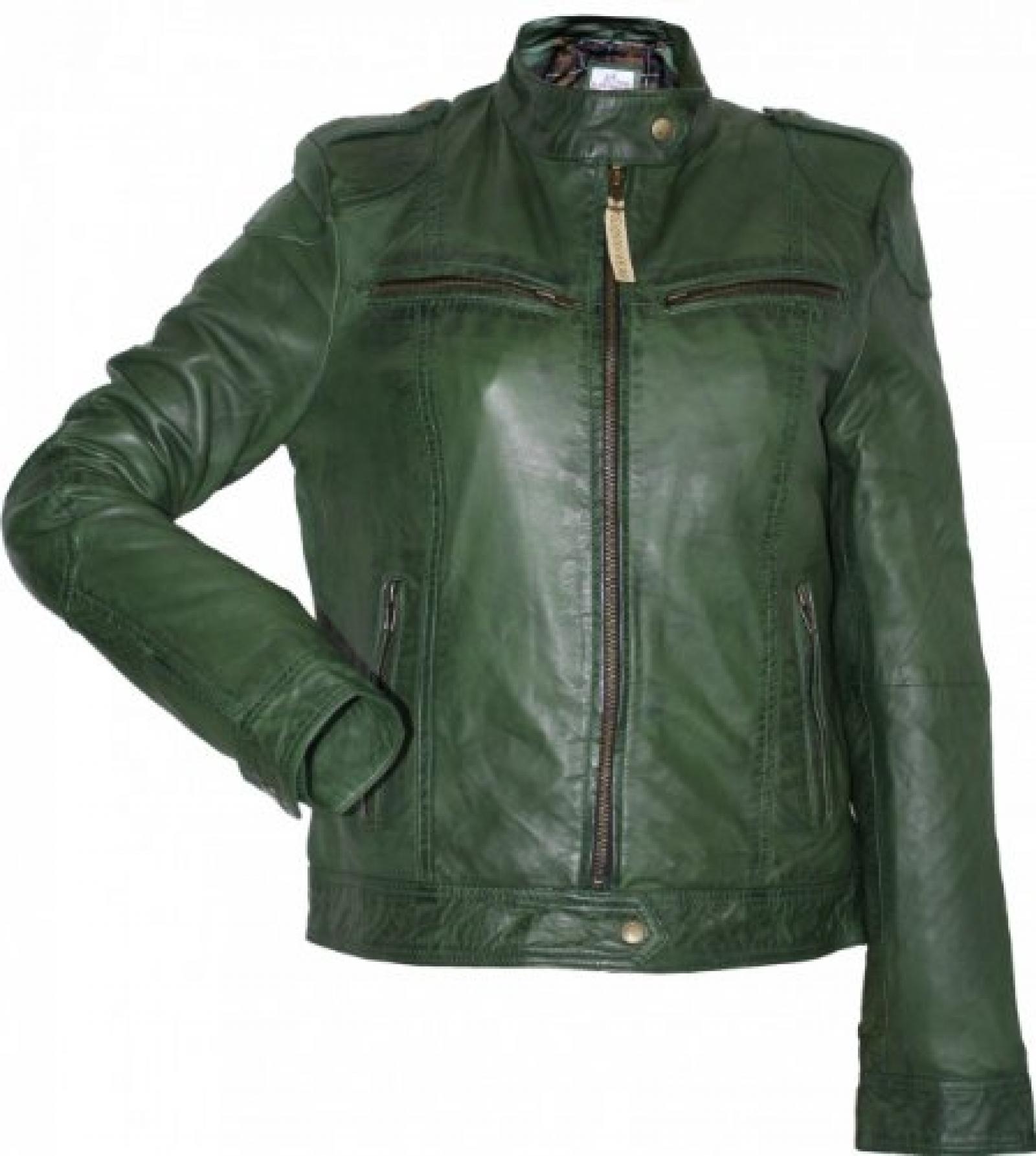 Damen Lederjacke Trend Fashion echtleder Jacke aus Lamm Nappa Leder gr&uuml;n 